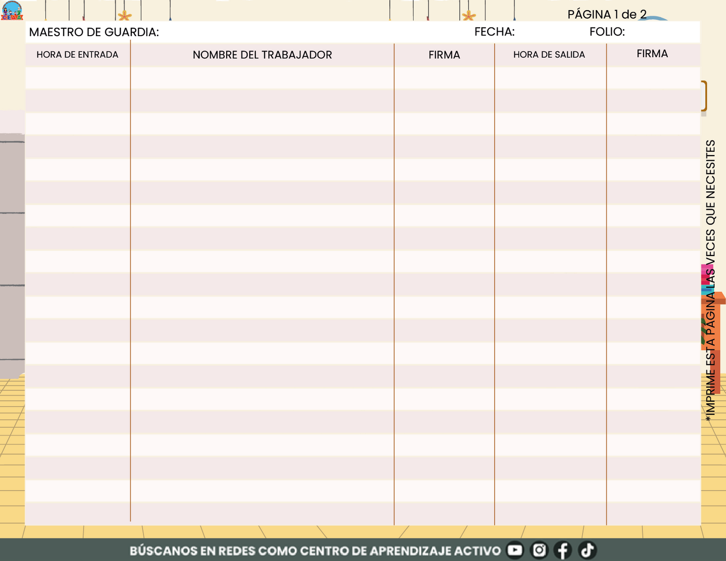 Libro de Asistencia del Personal de la Escuela V2 en PDF
