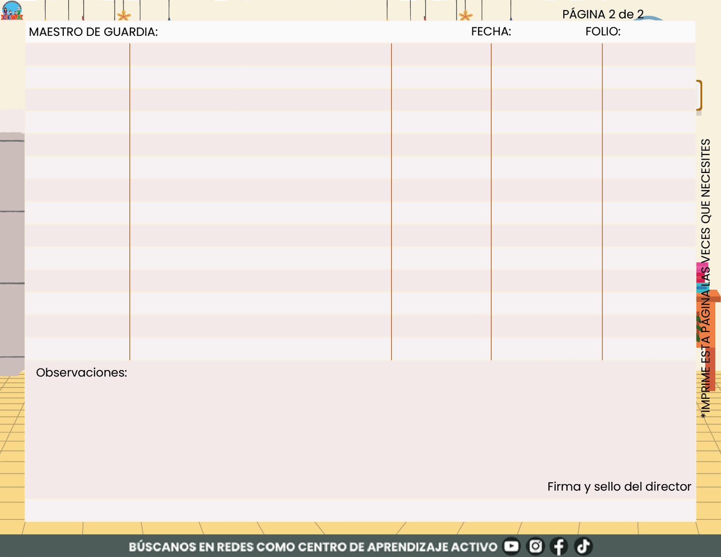 Libro de Asistencia del Personal de la Escuela V2 en PDF