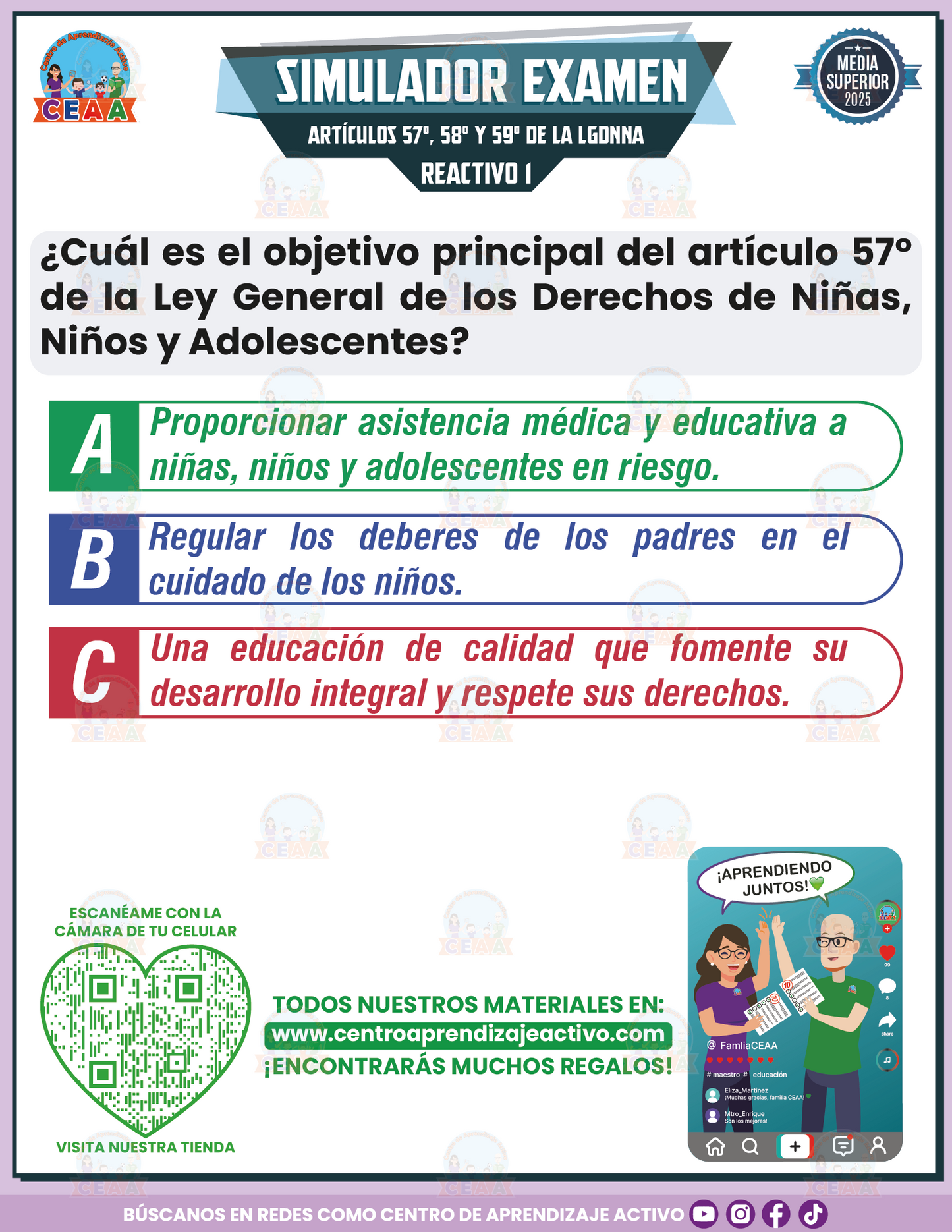 Simulador de Examen Artículos 57°, 58° y 59° de la LGDNNA - Media Superior