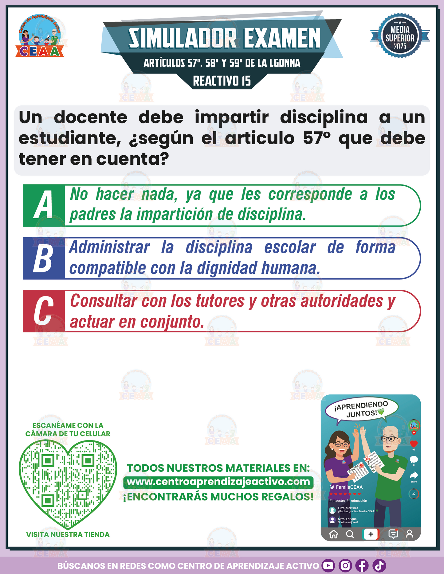 Simulador de Examen Artículos 57°, 58° y 59° de la LGDNNA - Media Superior