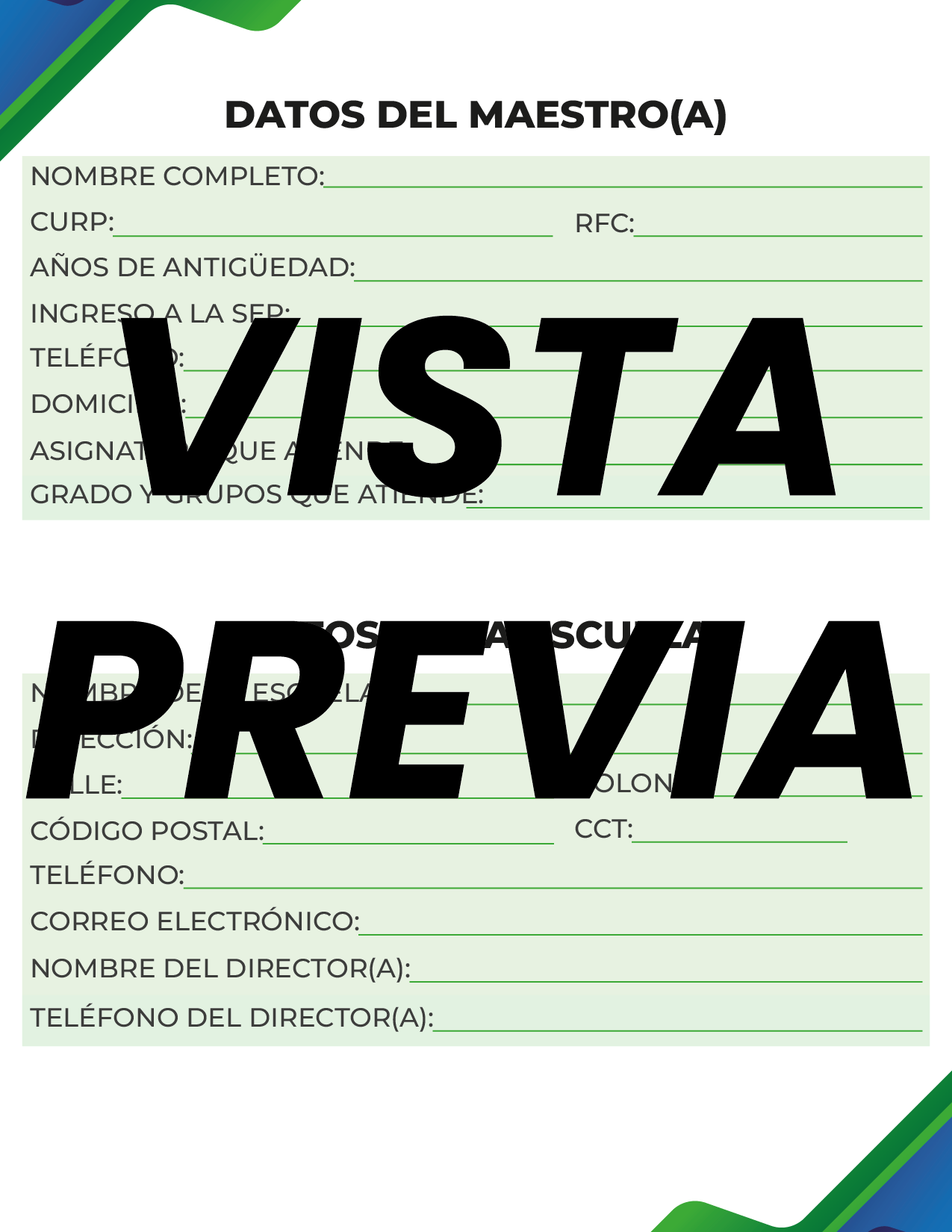 Agenda Formal Verde-azul MAESTRO Secundaria