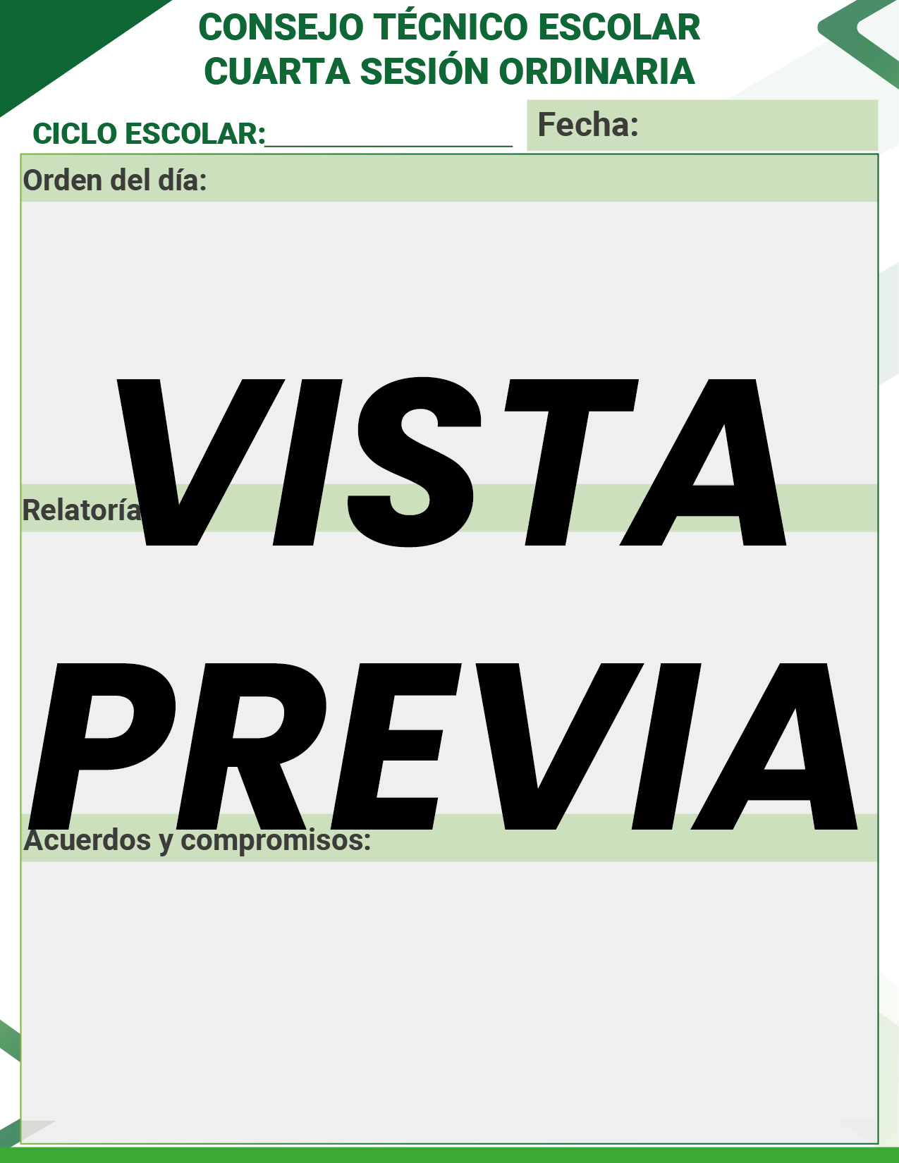 Agenda Formal Verde SUPERVISOR Preescolar