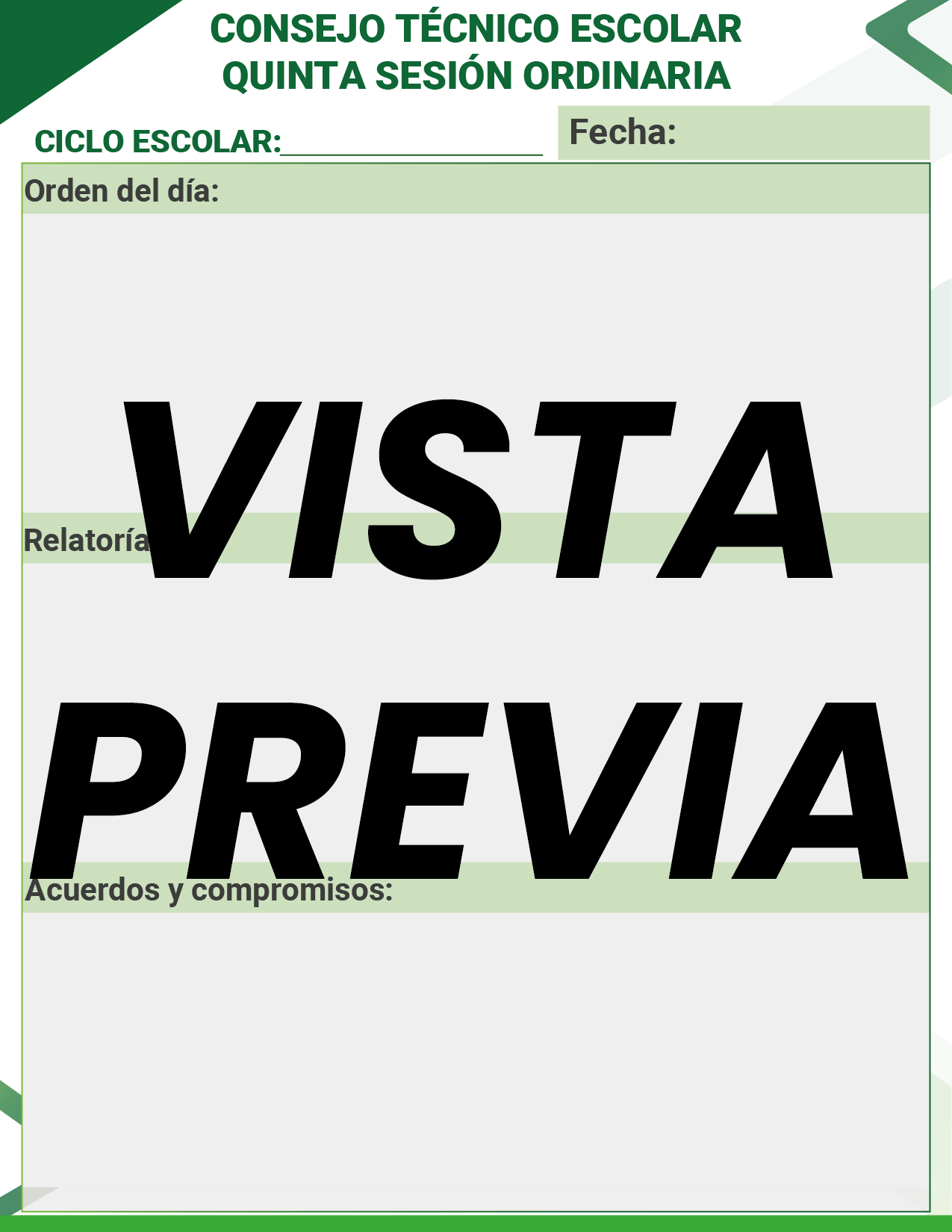 Agenda Formal Verde SUPERVISOR Preescolar