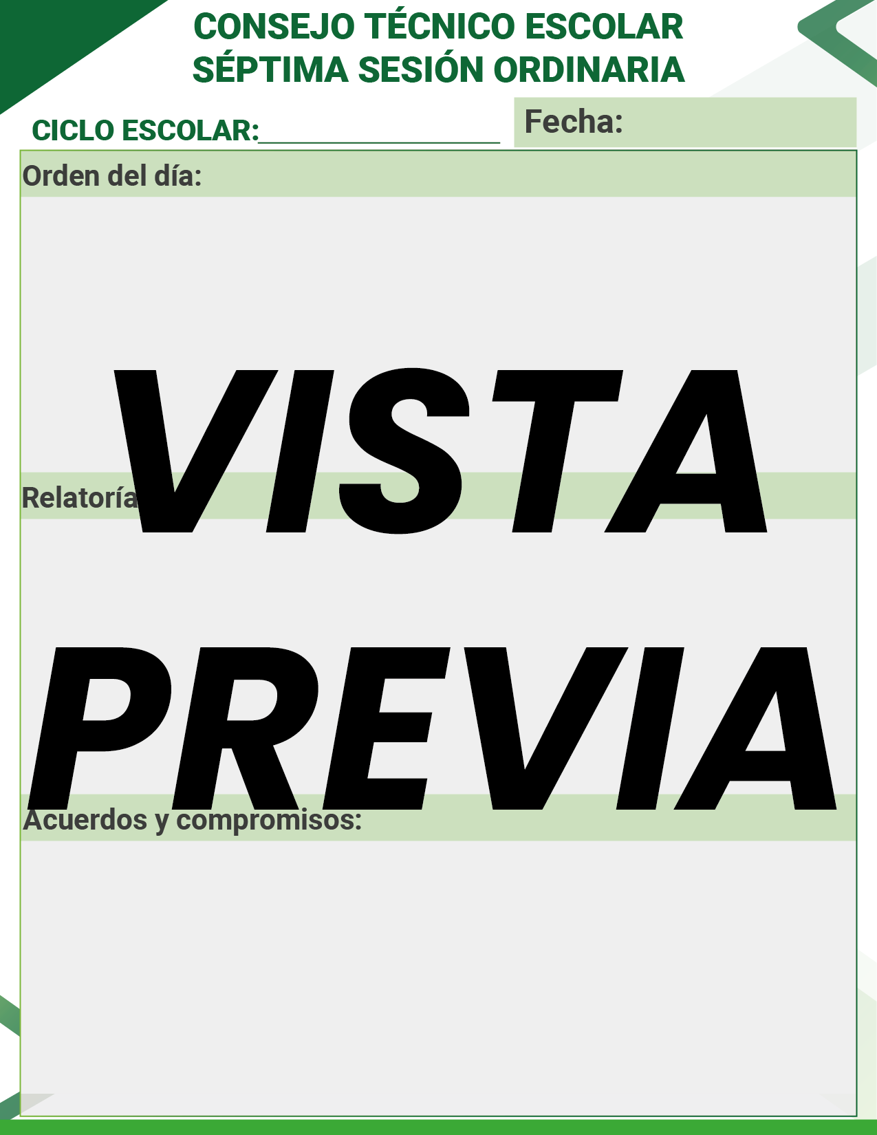 Agenda Formal Verde SUPERVISOR Preescolar