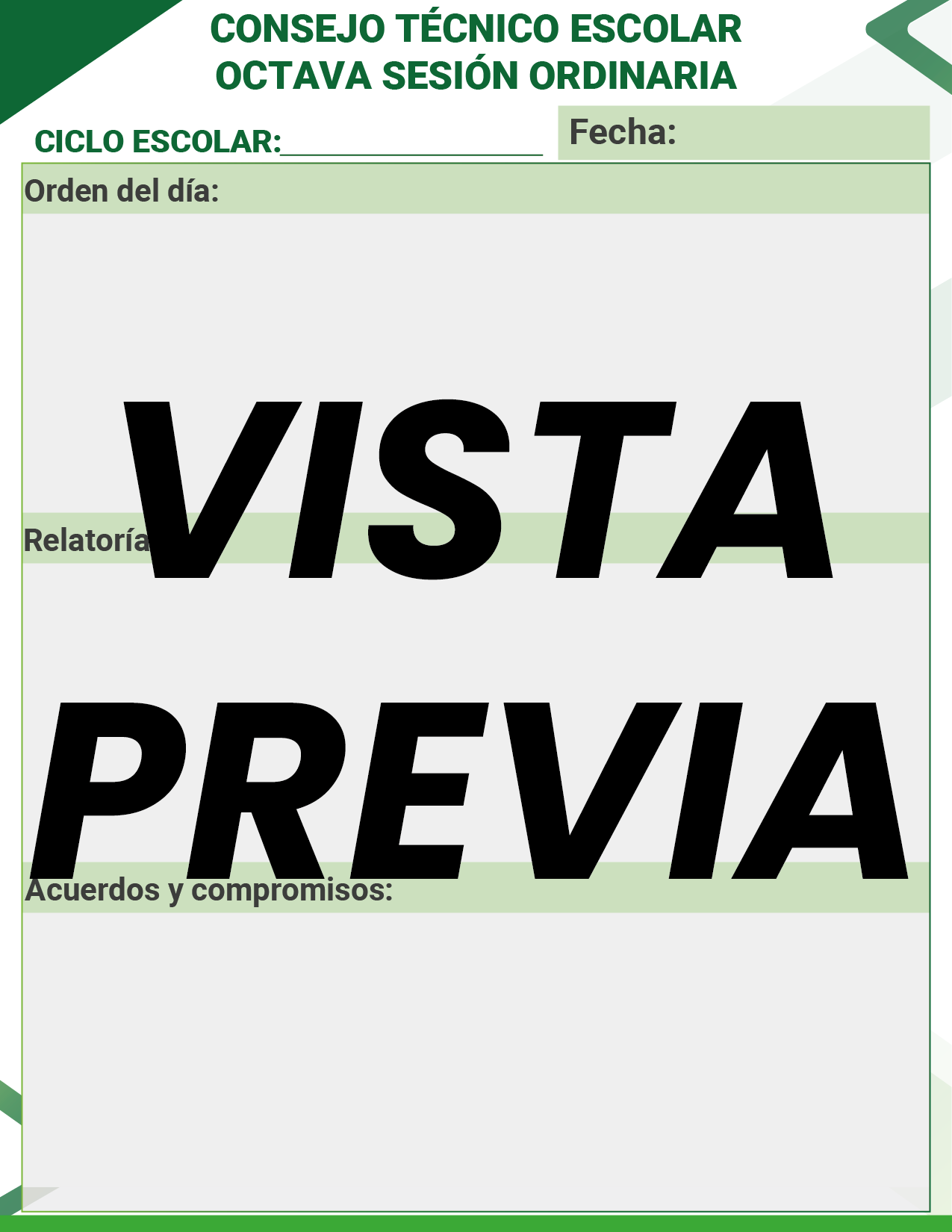 Agenda Formal Verde SUPERVISOR Preescolar