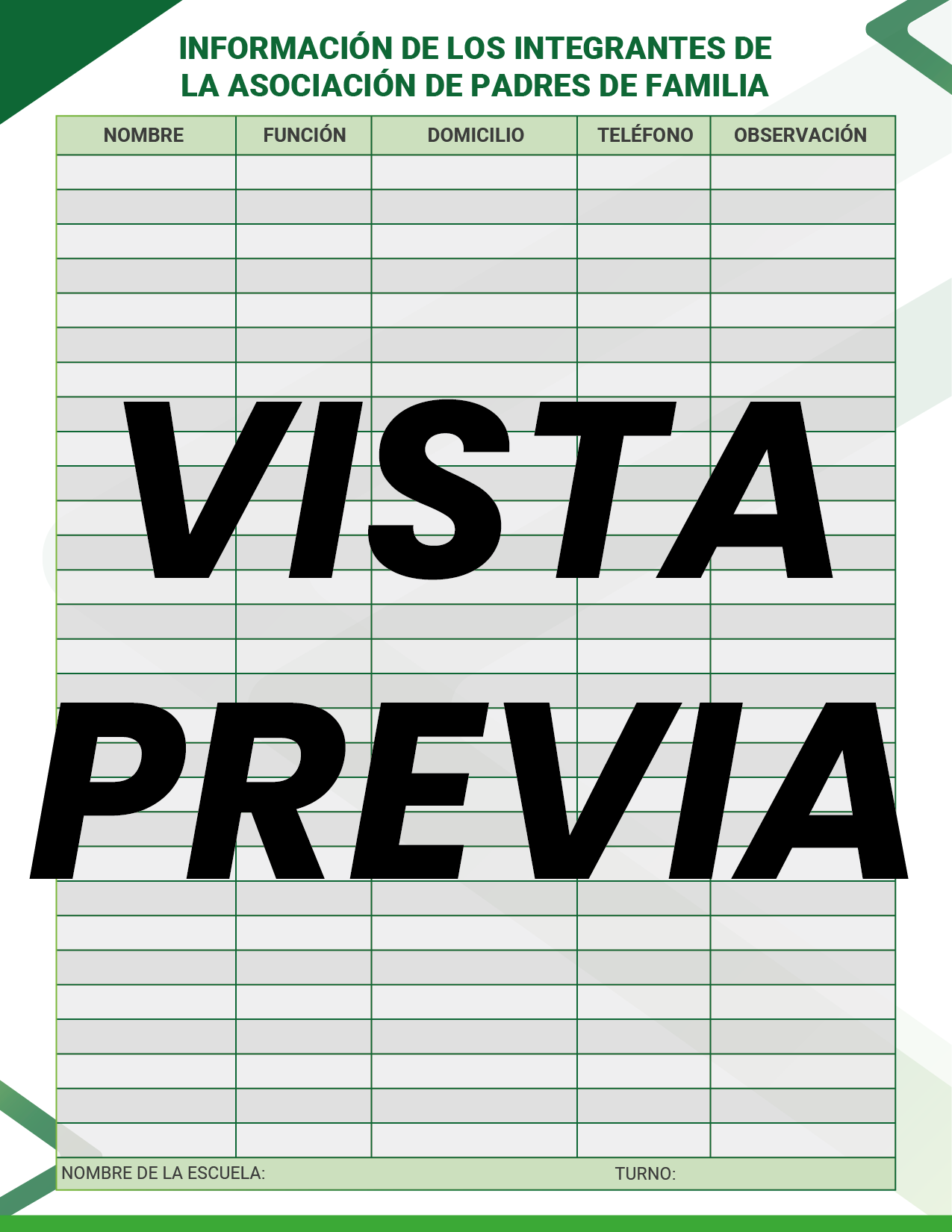 Agenda Formal Verde SUPERVISOR Preescolar