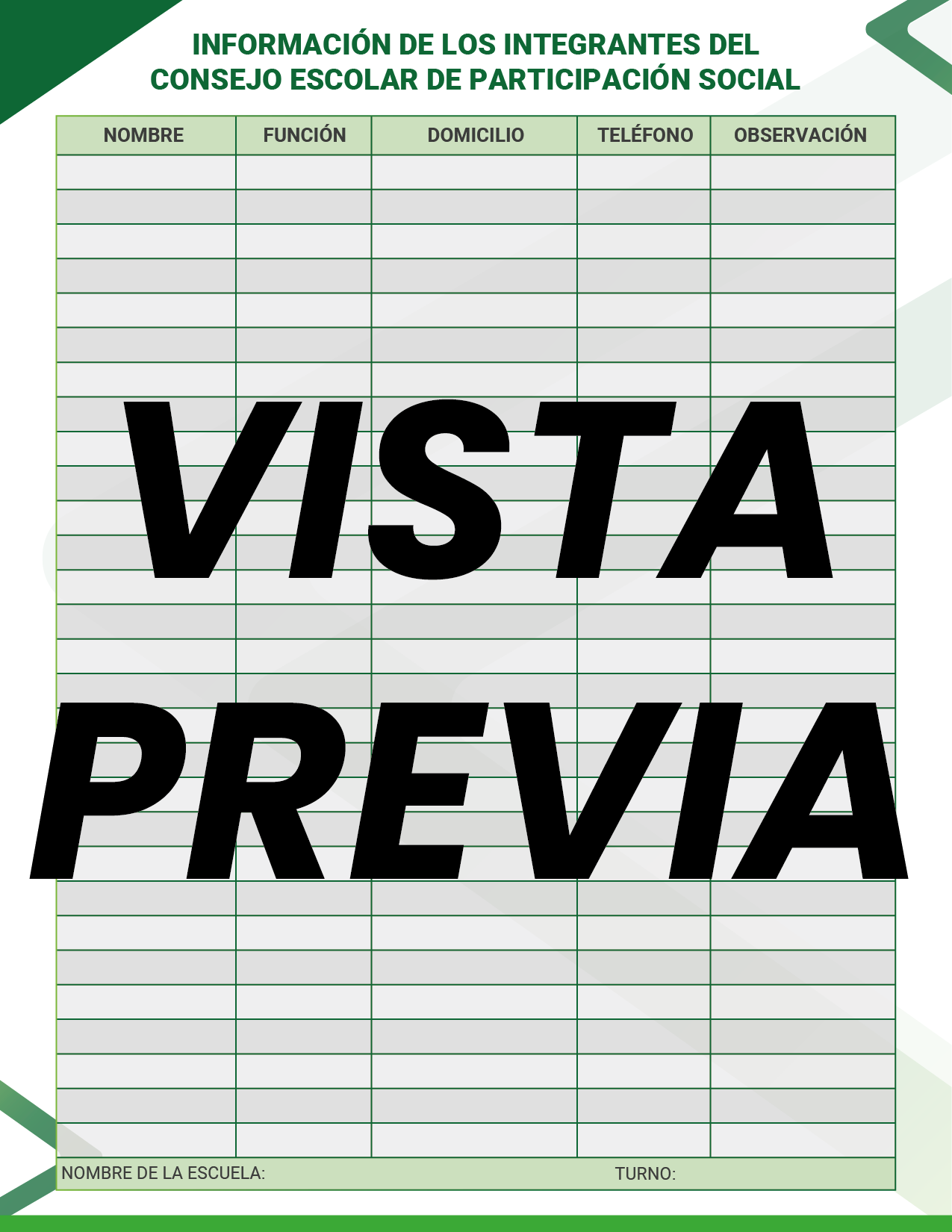 Agenda Formal Verde SUPERVISOR Preescolar