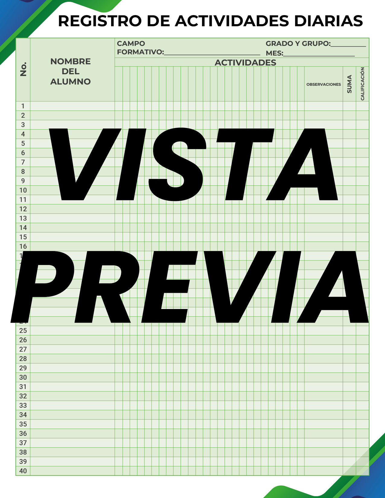 Agenda Formal Verde-azul MAESTRO Secundaria