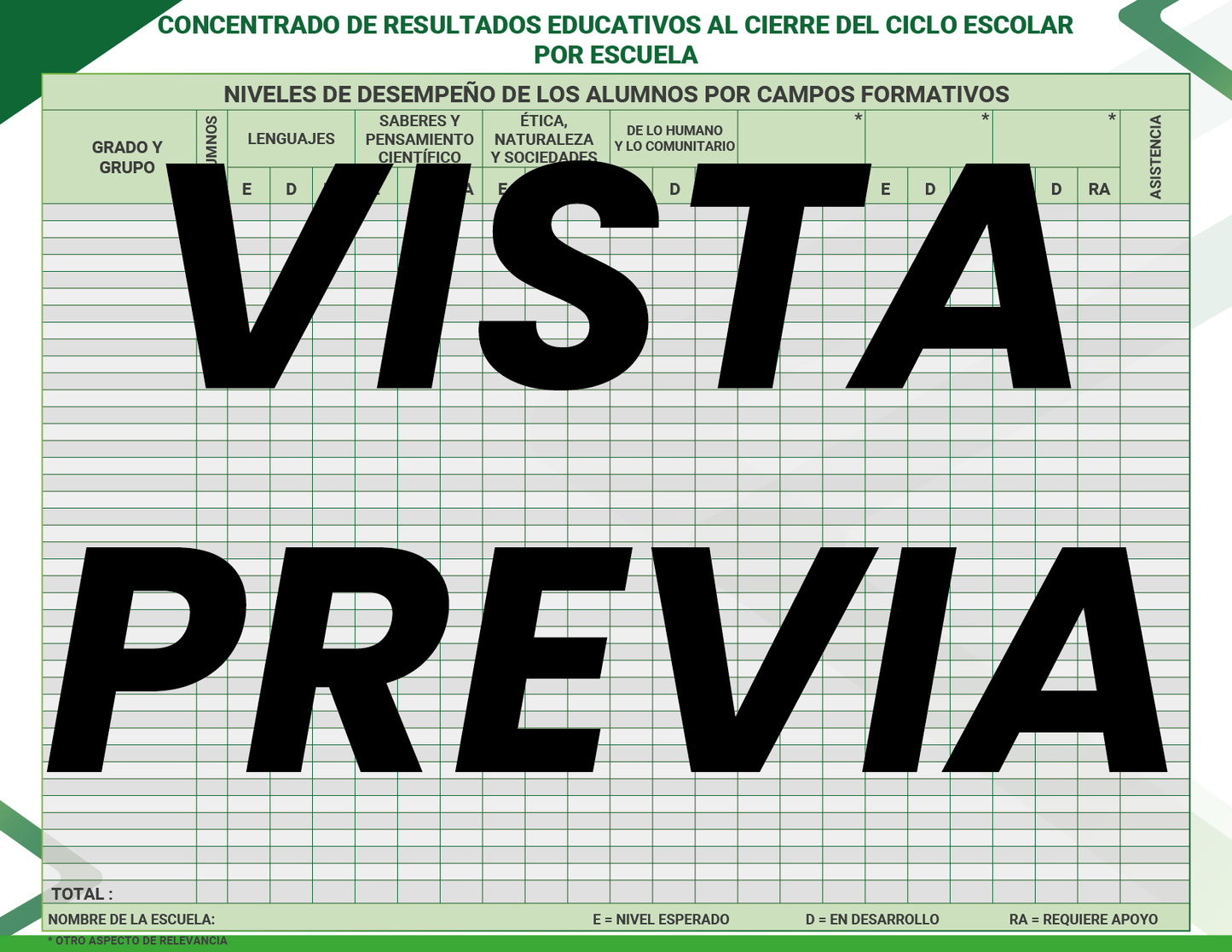 Agenda Formal Verde SUPERVISOR Preescolar