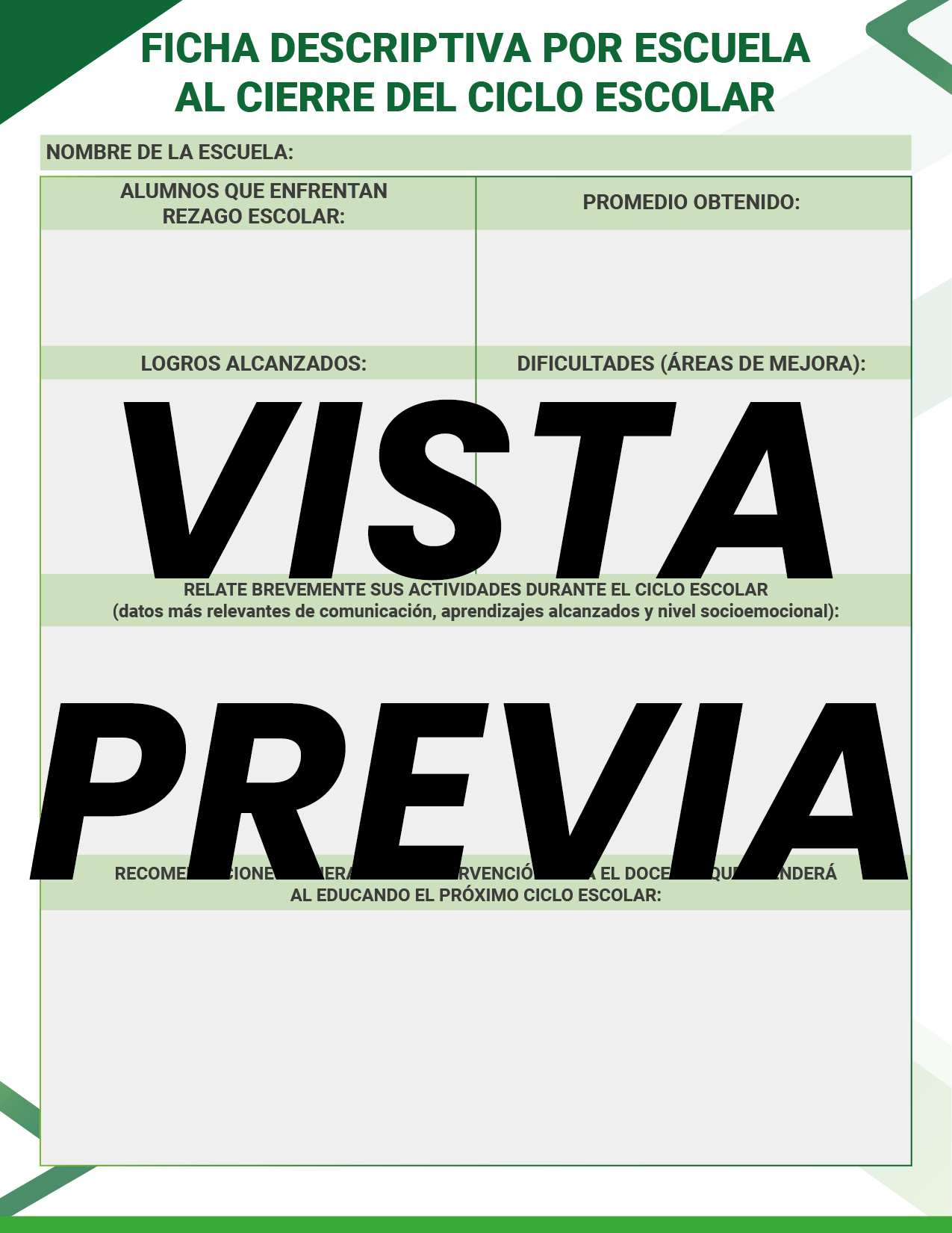 Agenda Formal Verde SUPERVISOR Preescolar