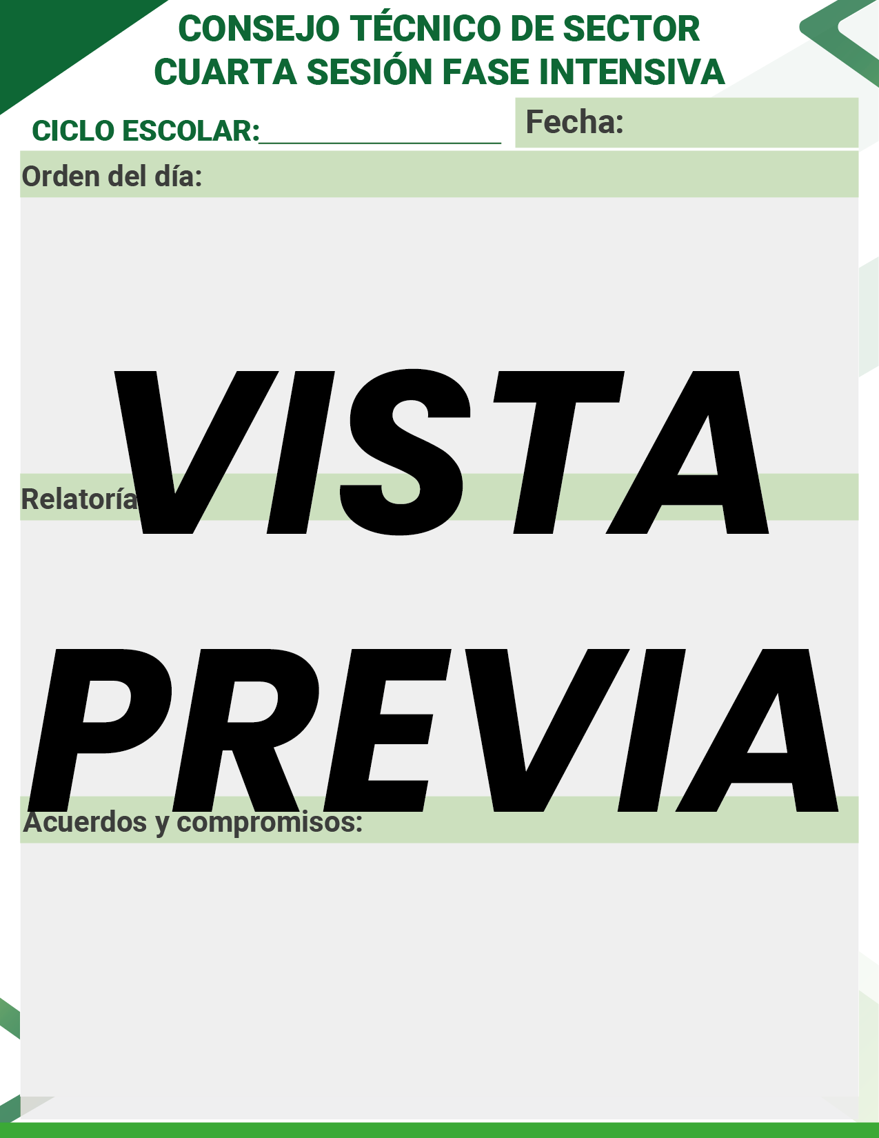Agenda Formal Verde SUPERVISOR Preescolar
