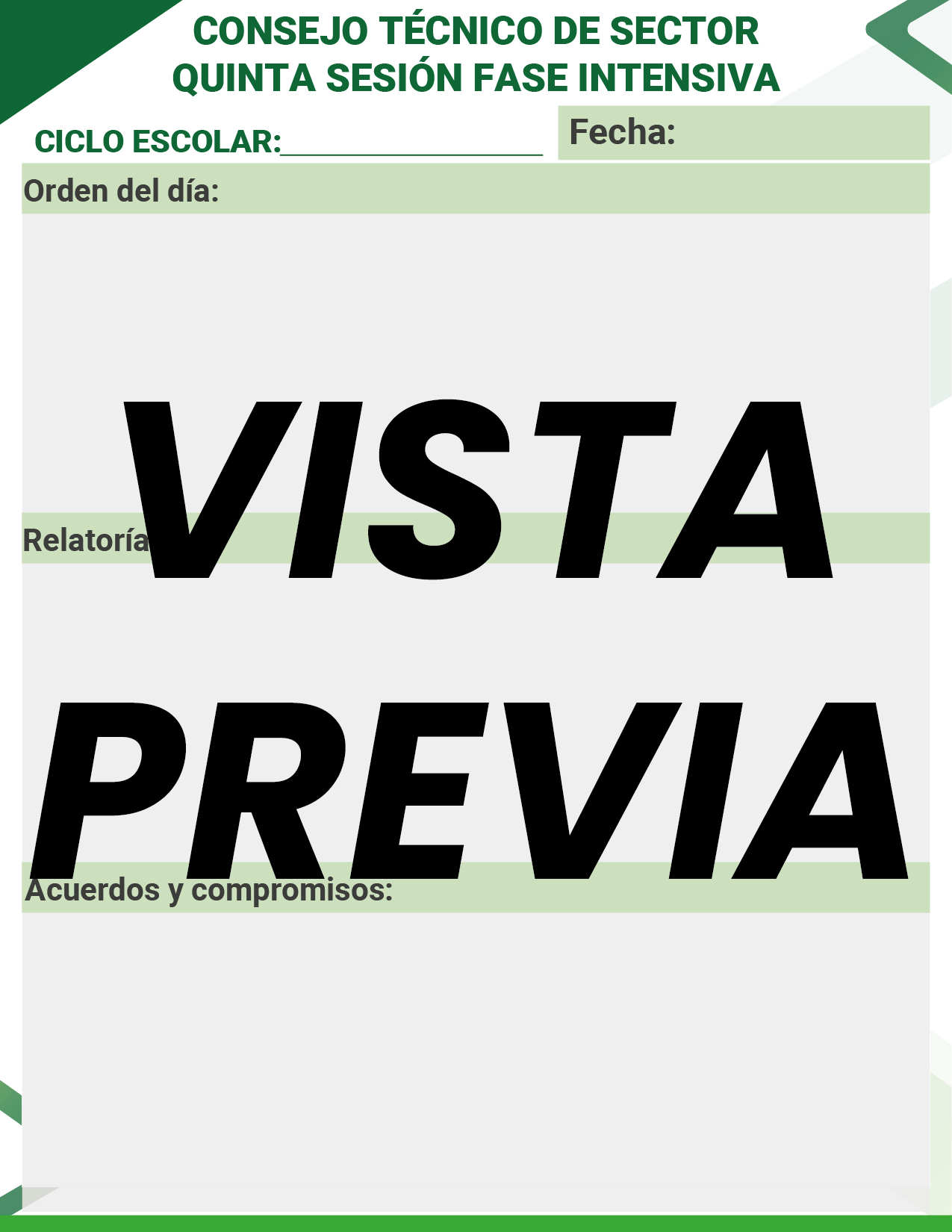 Agenda Formal Verde SUPERVISOR Preescolar