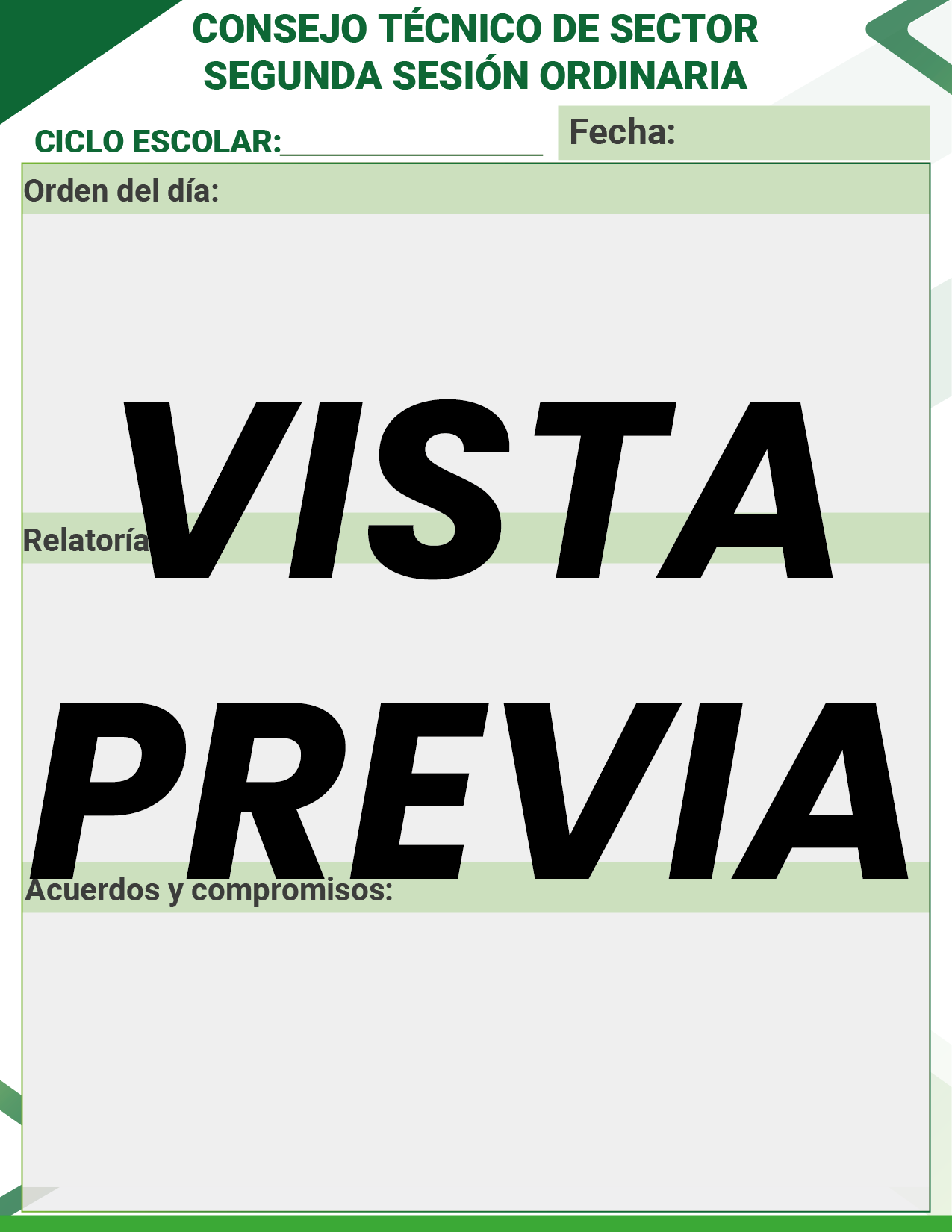 Agenda Formal Verde SUPERVISOR Preescolar