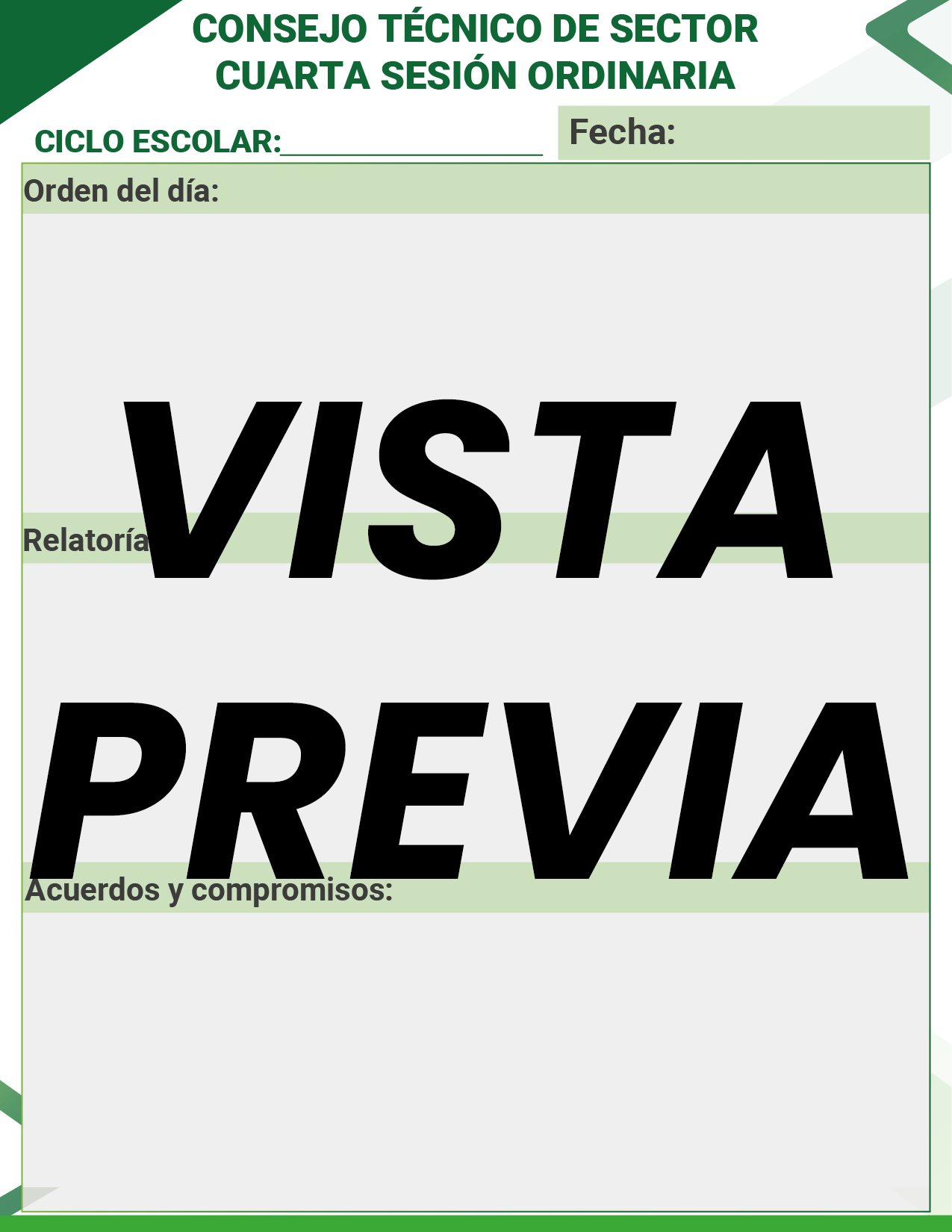 Agenda Formal Verde SUPERVISOR Preescolar