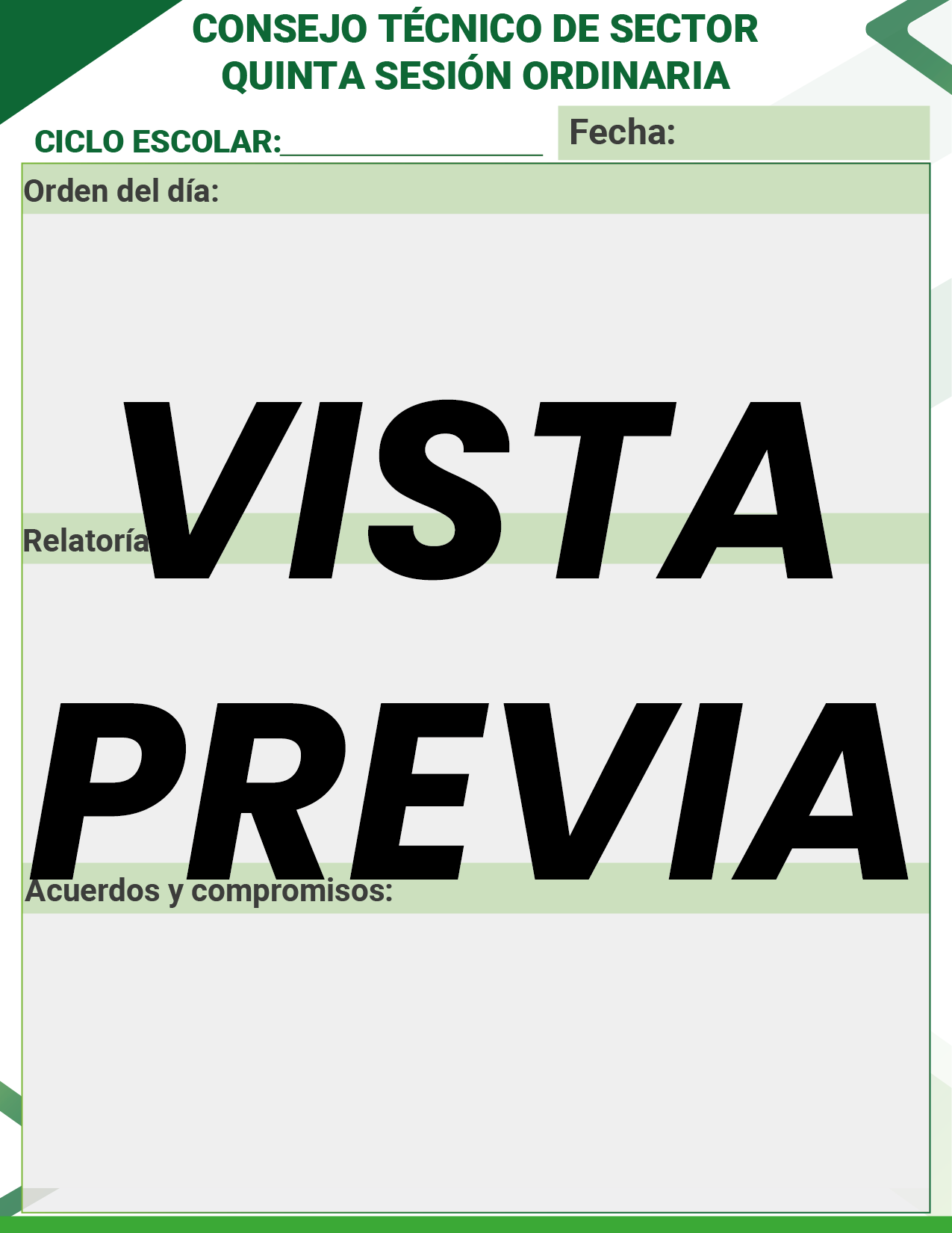 Agenda Formal Verde SUPERVISOR Preescolar