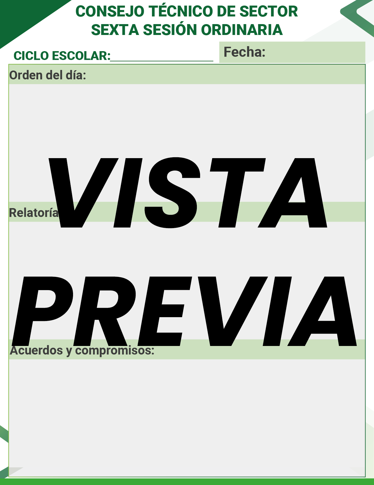 Agenda Formal Verde SUPERVISOR Preescolar