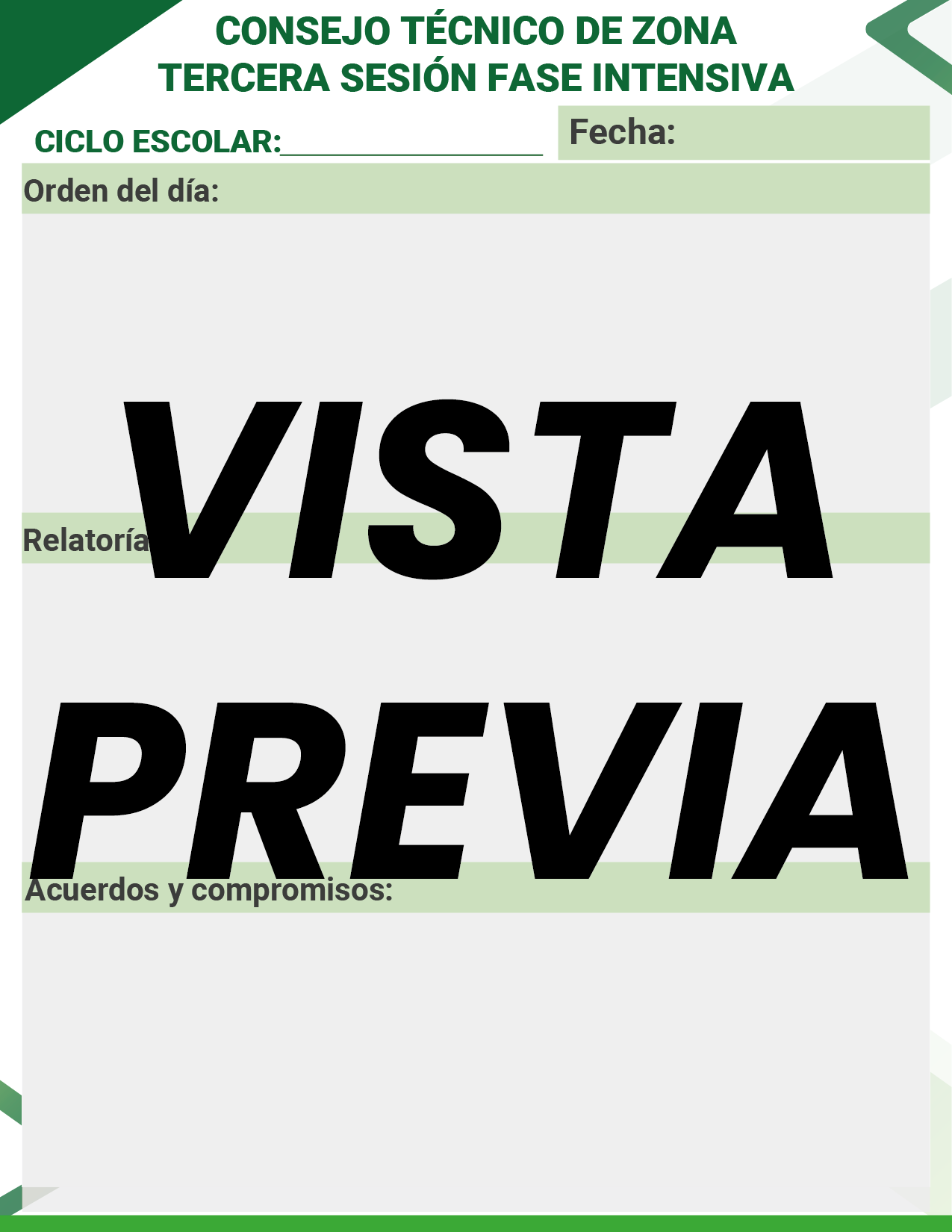 Agenda Formal Verde SUPERVISOR Preescolar