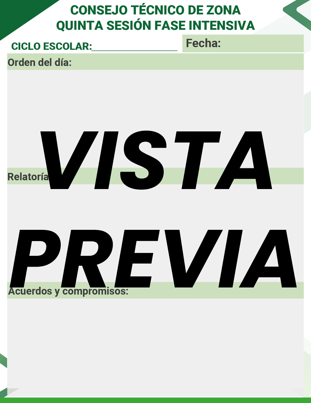 Agenda Formal Verde SUPERVISOR Preescolar