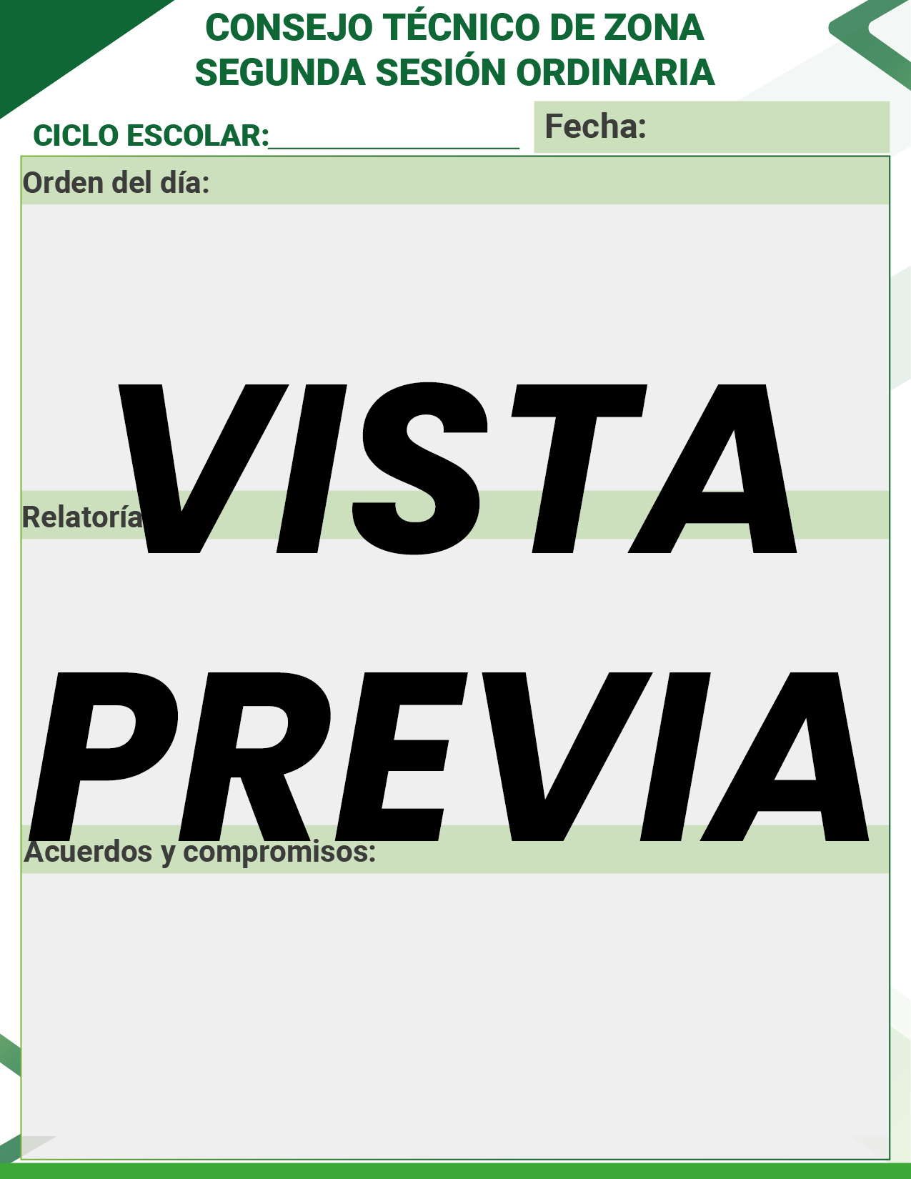 Agenda Formal Verde SUPERVISOR Preescolar