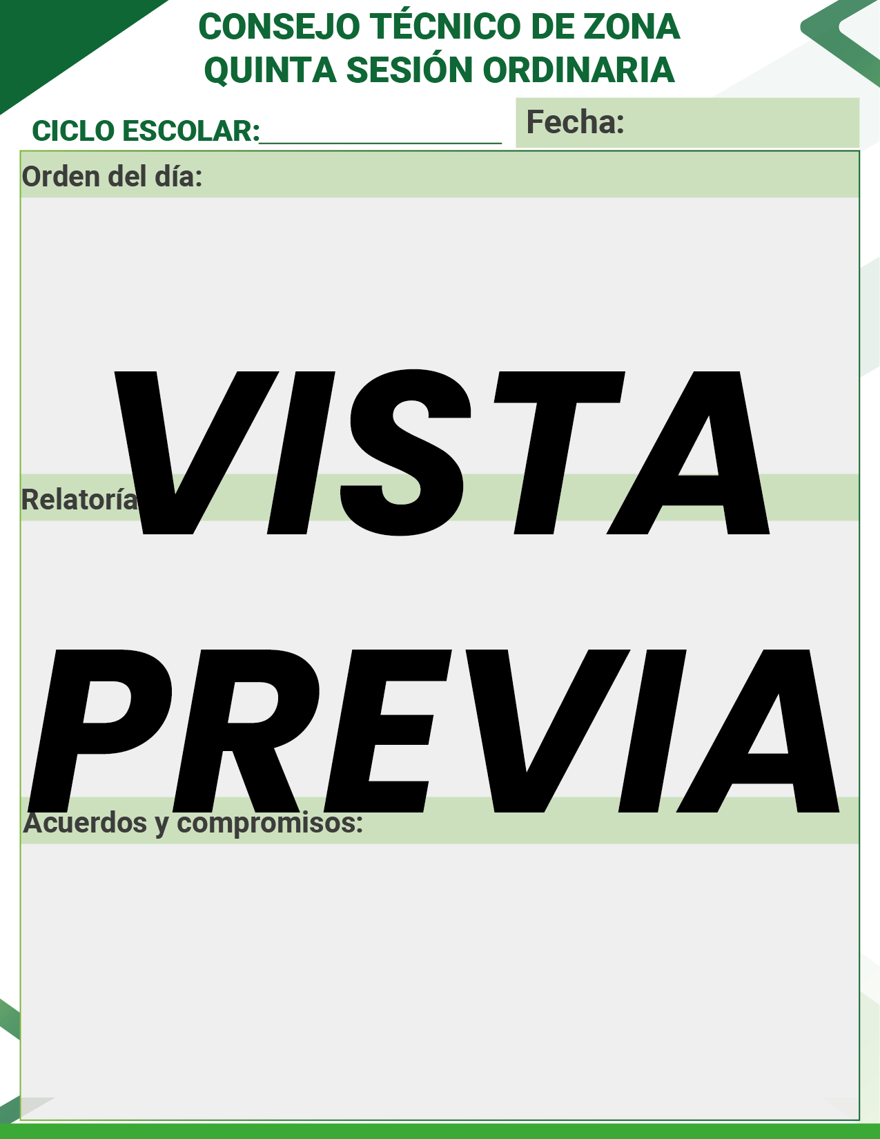 Agenda Formal Verde SUPERVISOR Preescolar