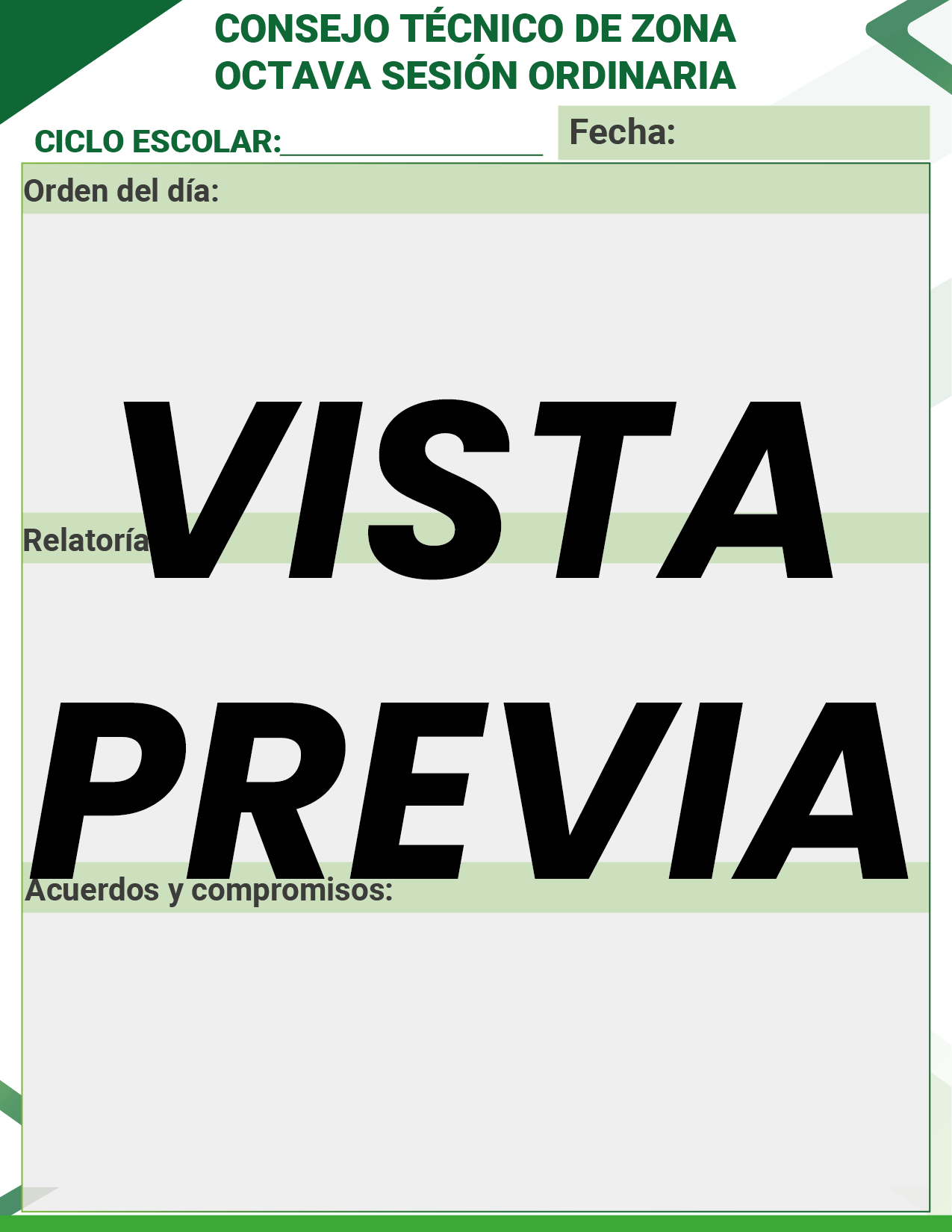 Agenda Formal Verde SUPERVISOR Preescolar