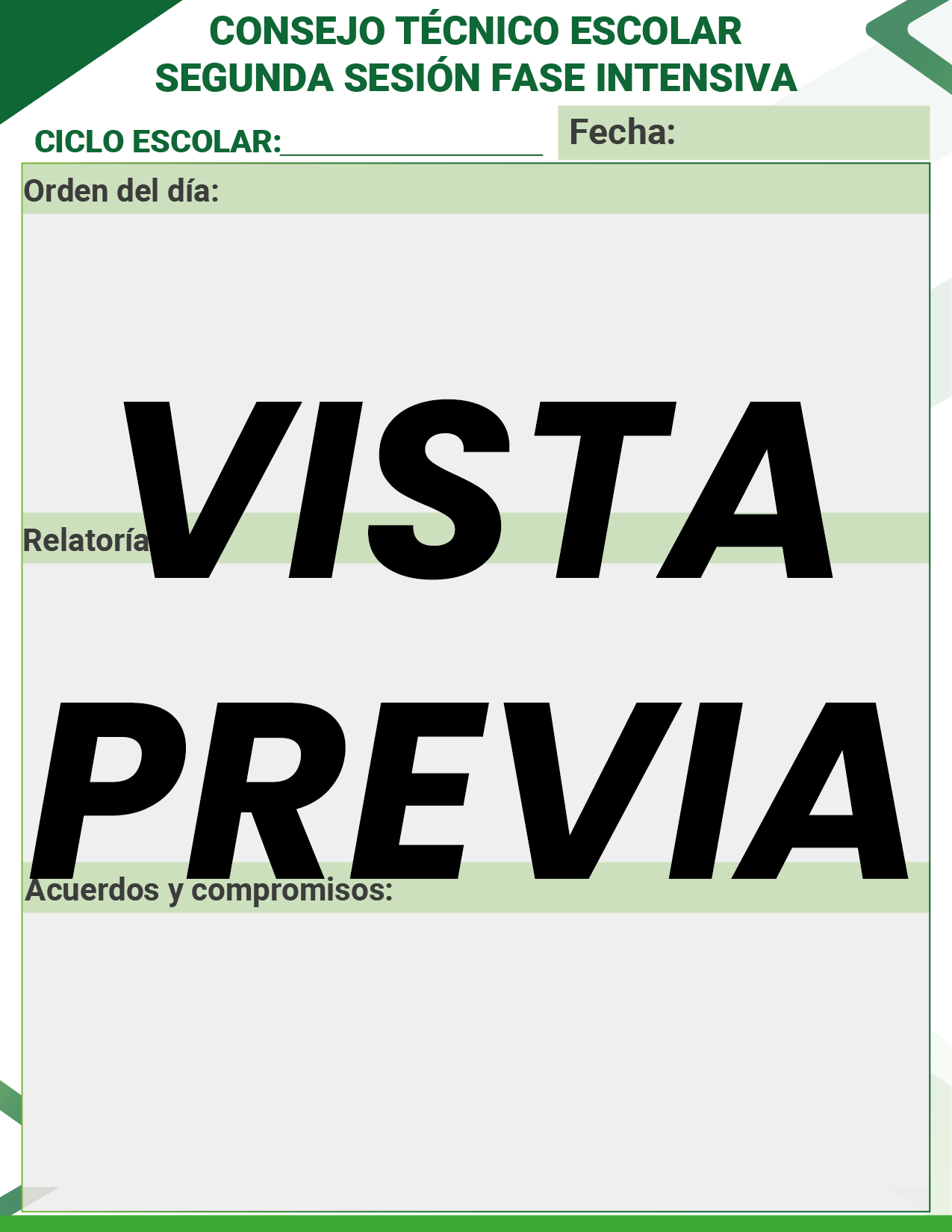 Agenda Formal Verde SUPERVISOR Preescolar