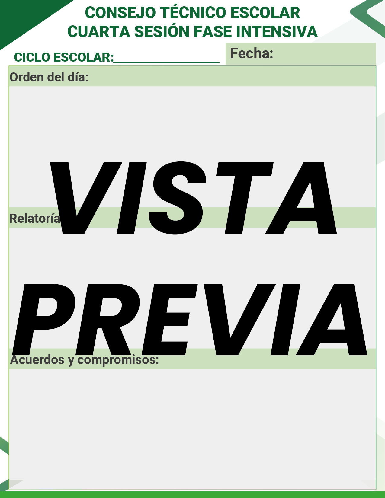 Agenda Formal Verde SUPERVISOR Preescolar