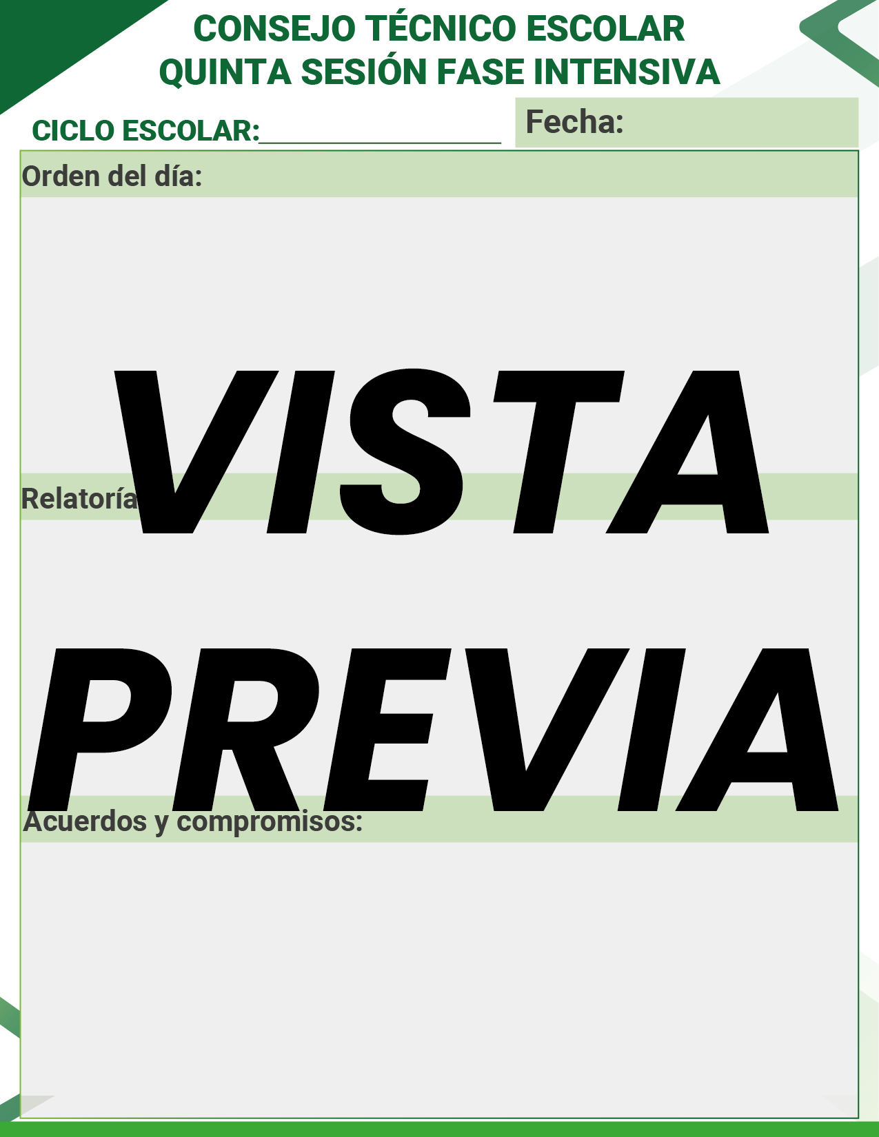 Agenda Formal Verde SUPERVISOR Preescolar
