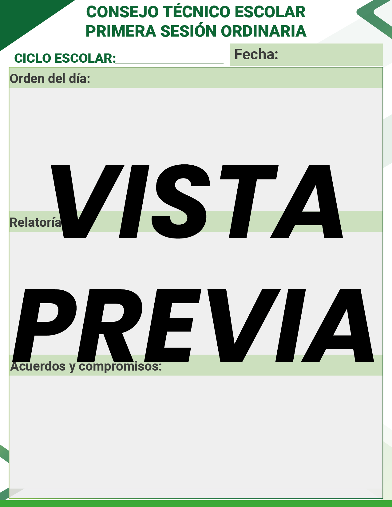 Agenda Formal Verde SUPERVISOR Preescolar