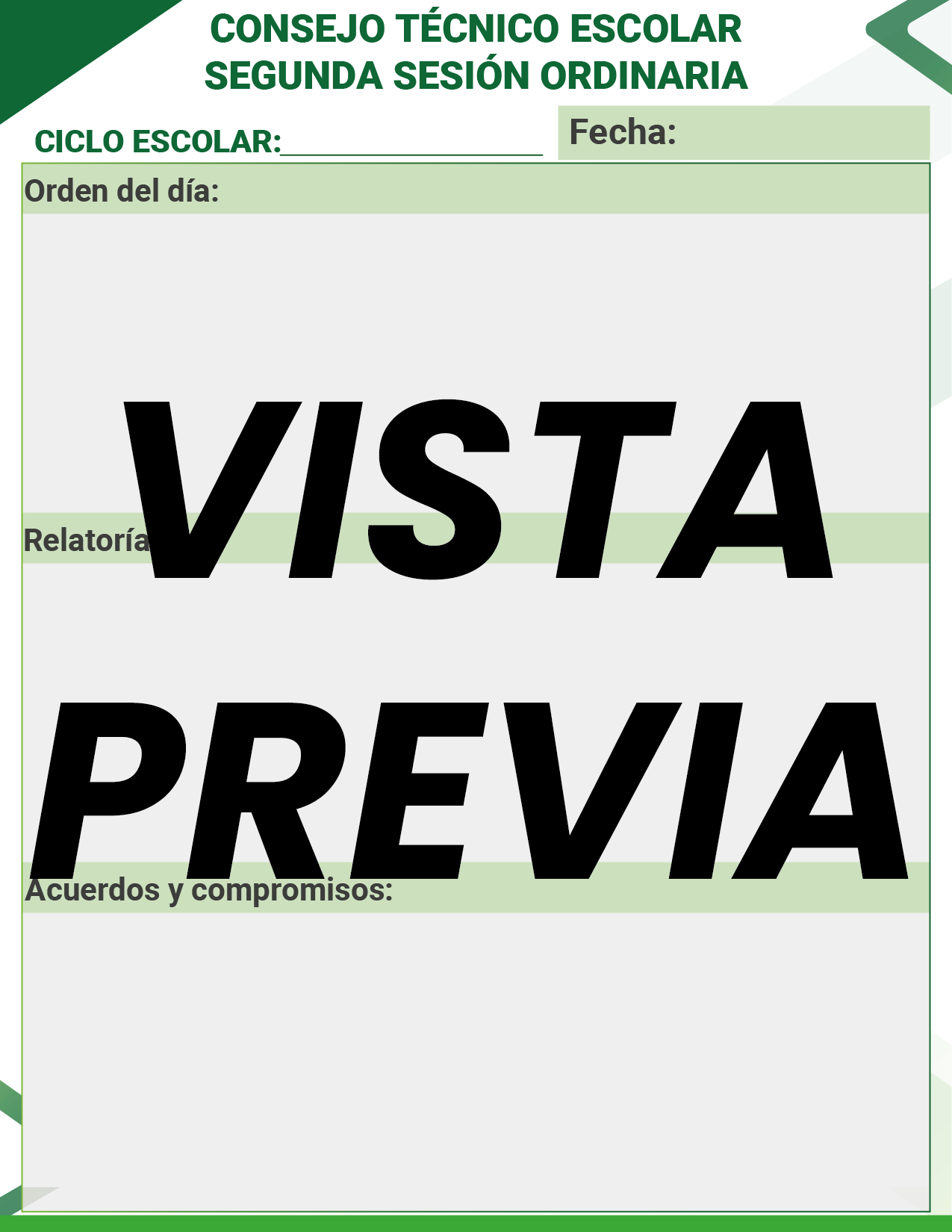 Agenda Formal Verde SUPERVISOR Preescolar