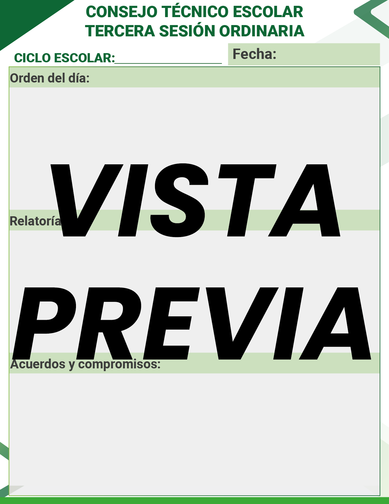 Agenda Formal Verde SUPERVISOR Preescolar