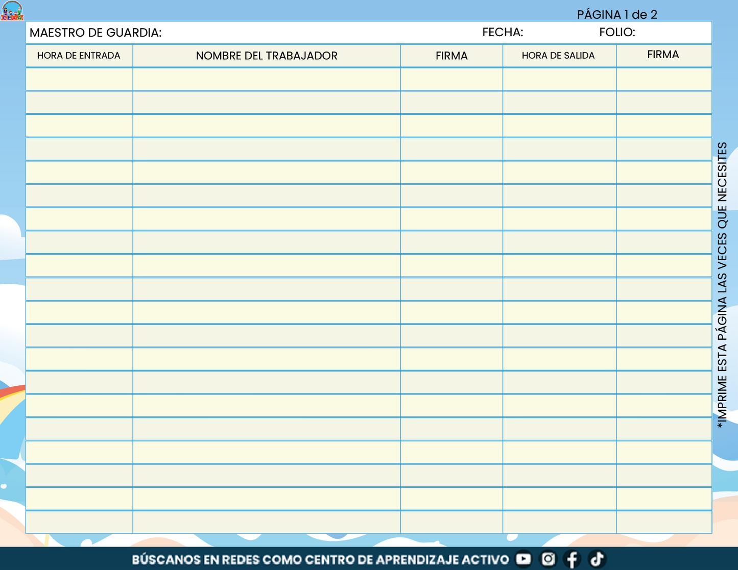 Libro de Asistencia del Personal de la Escuela V3 en PDF