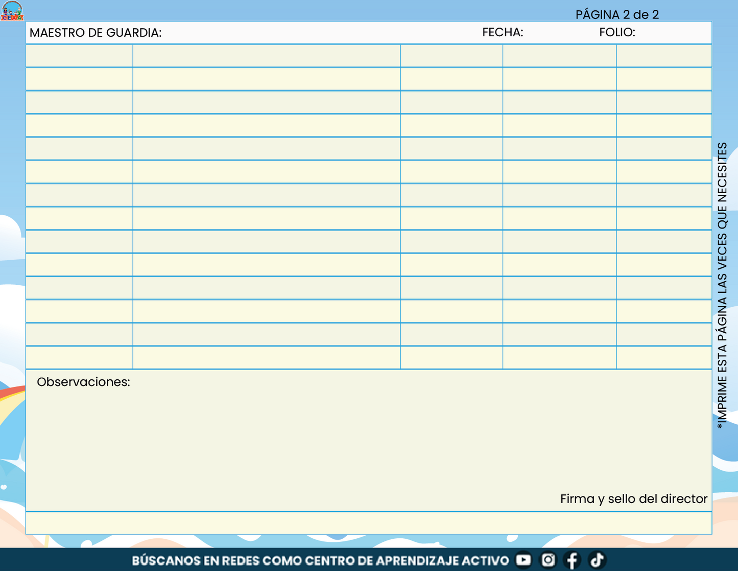 Libro de Asistencia del Personal de la Escuela V3 en PDF