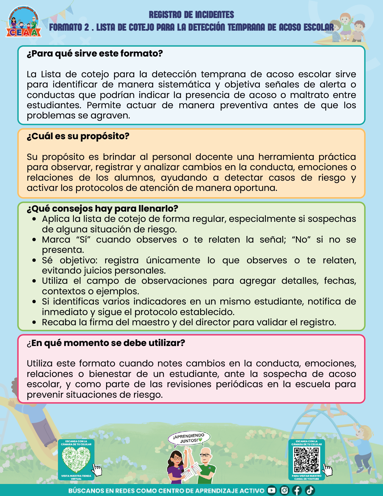 BITÁCORA PARA LA PREVENCIÓN, REGISTRO Y ATENCIÓN DE INCIDENCIAS Y ACOSO ESCOLAR en PDF