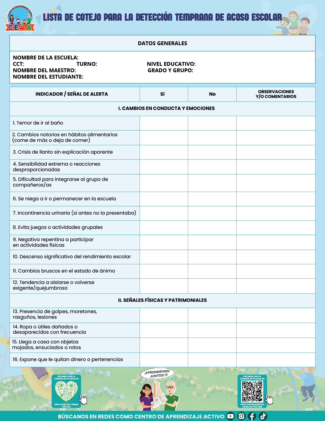 BITÁCORA PARA LA PREVENCIÓN, REGISTRO Y ATENCIÓN DE INCIDENCIAS Y ACOSO ESCOLAR en PDF