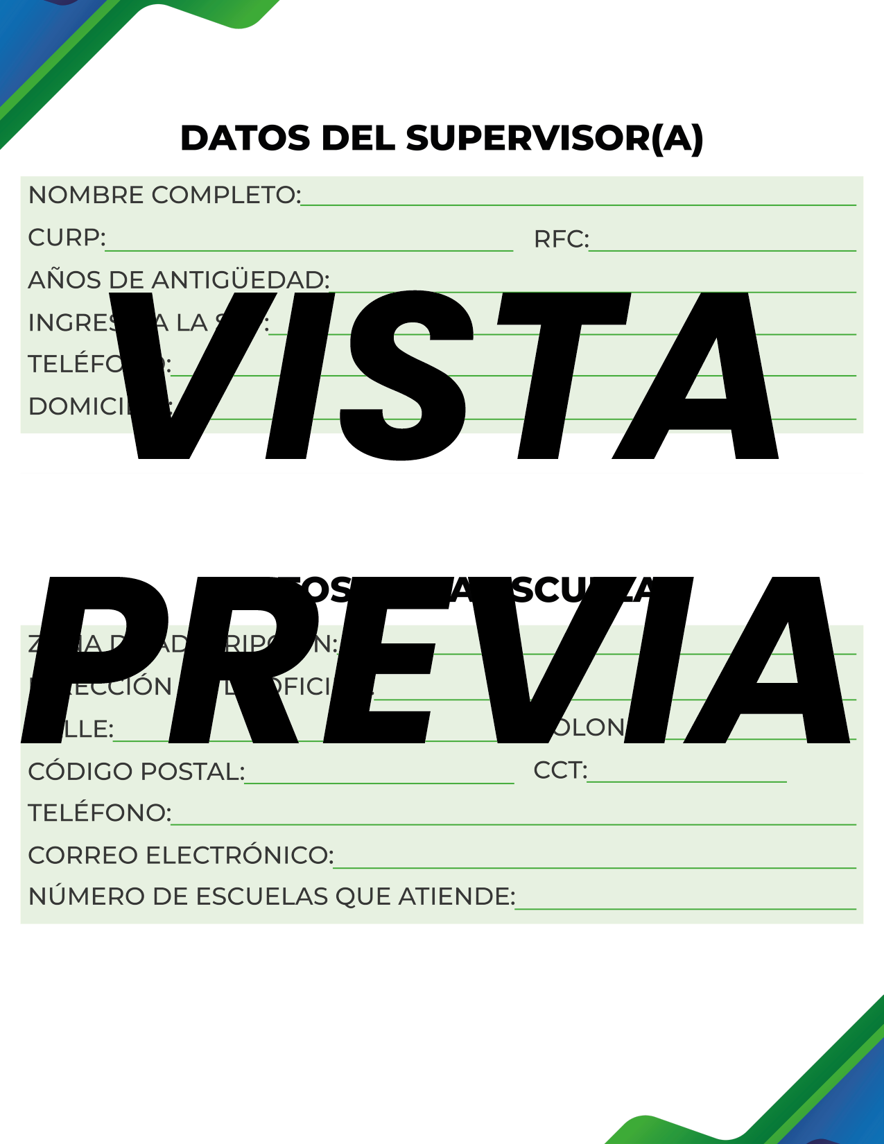 Agenda Formal Verde-azul SUPERVISOR Primaria