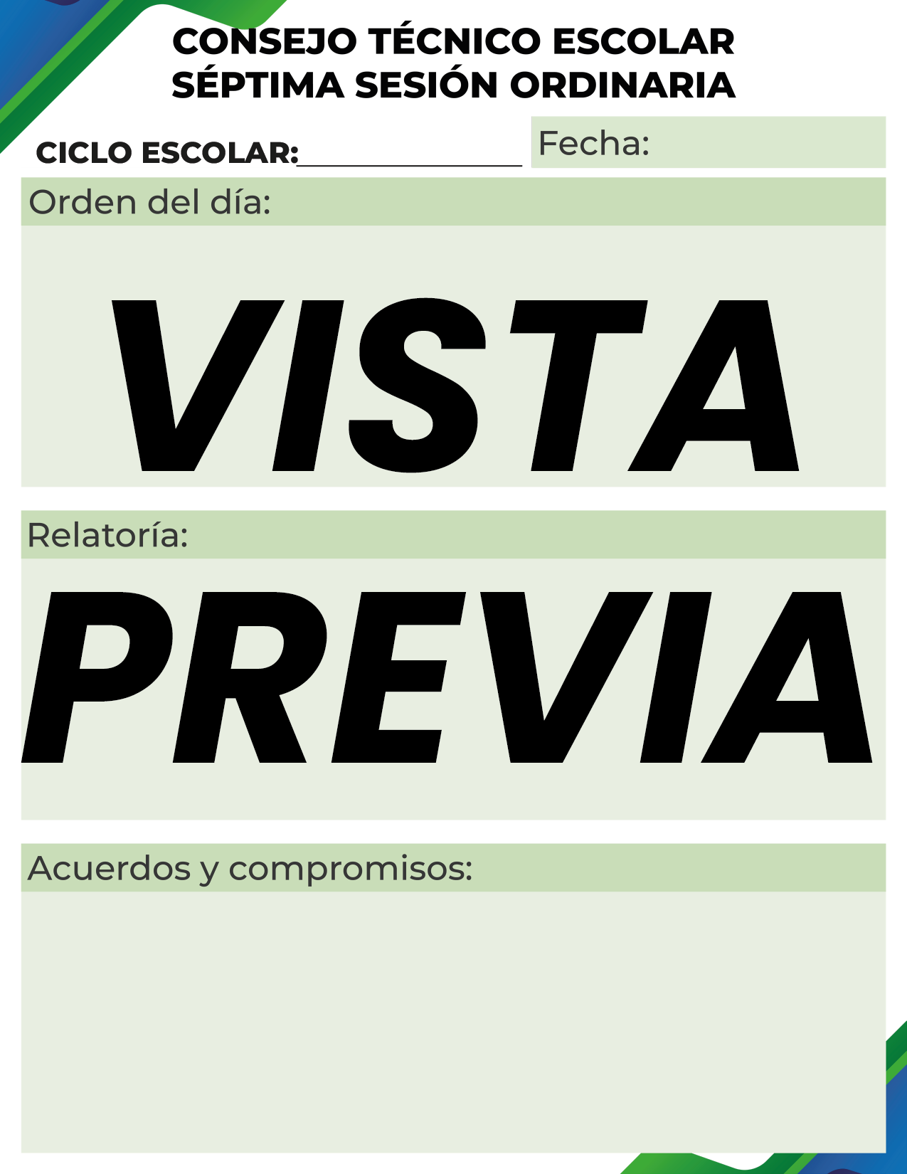Agenda Formal Verde-azul SUPERVISOR Primaria