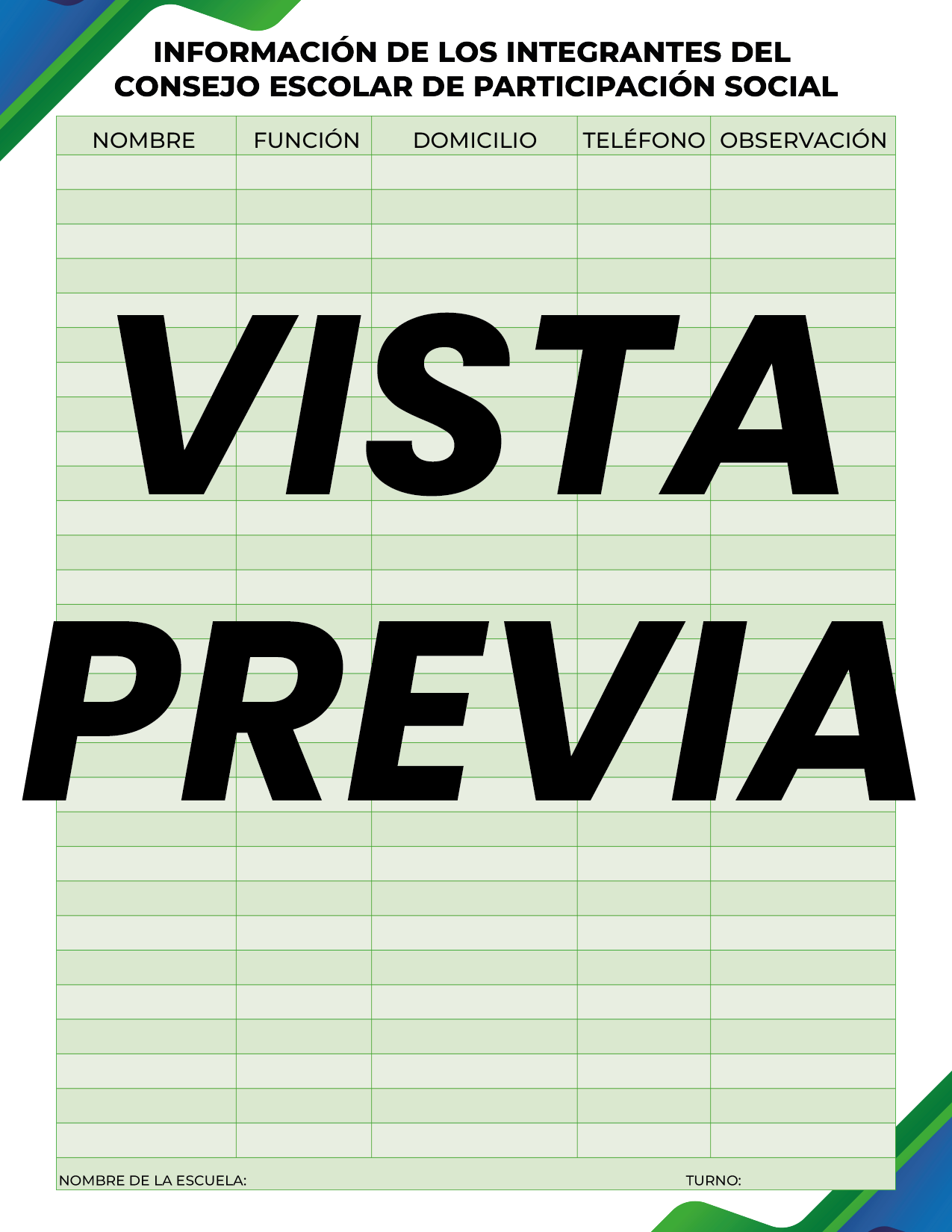 Agenda Formal Verde-azul SUPERVISOR Primaria