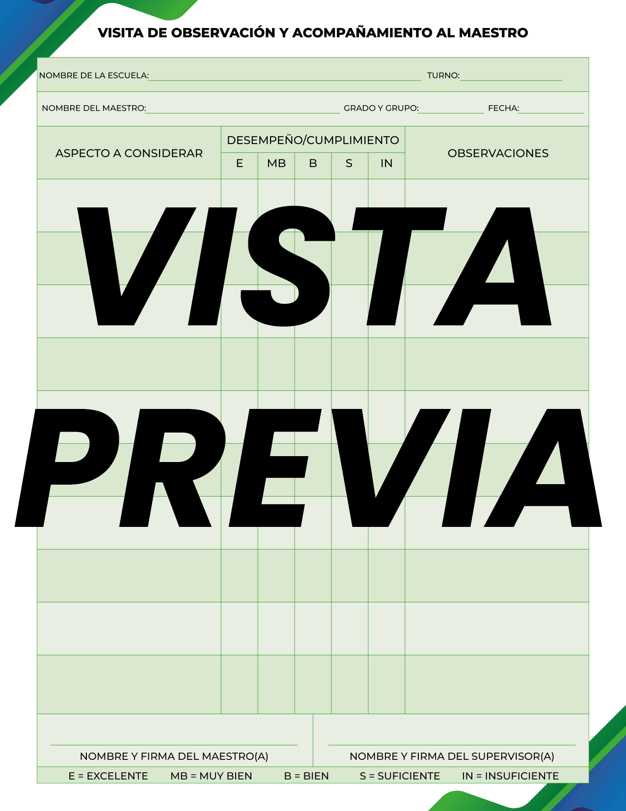 Agenda Formal Verde-azul SUPERVISOR Primaria