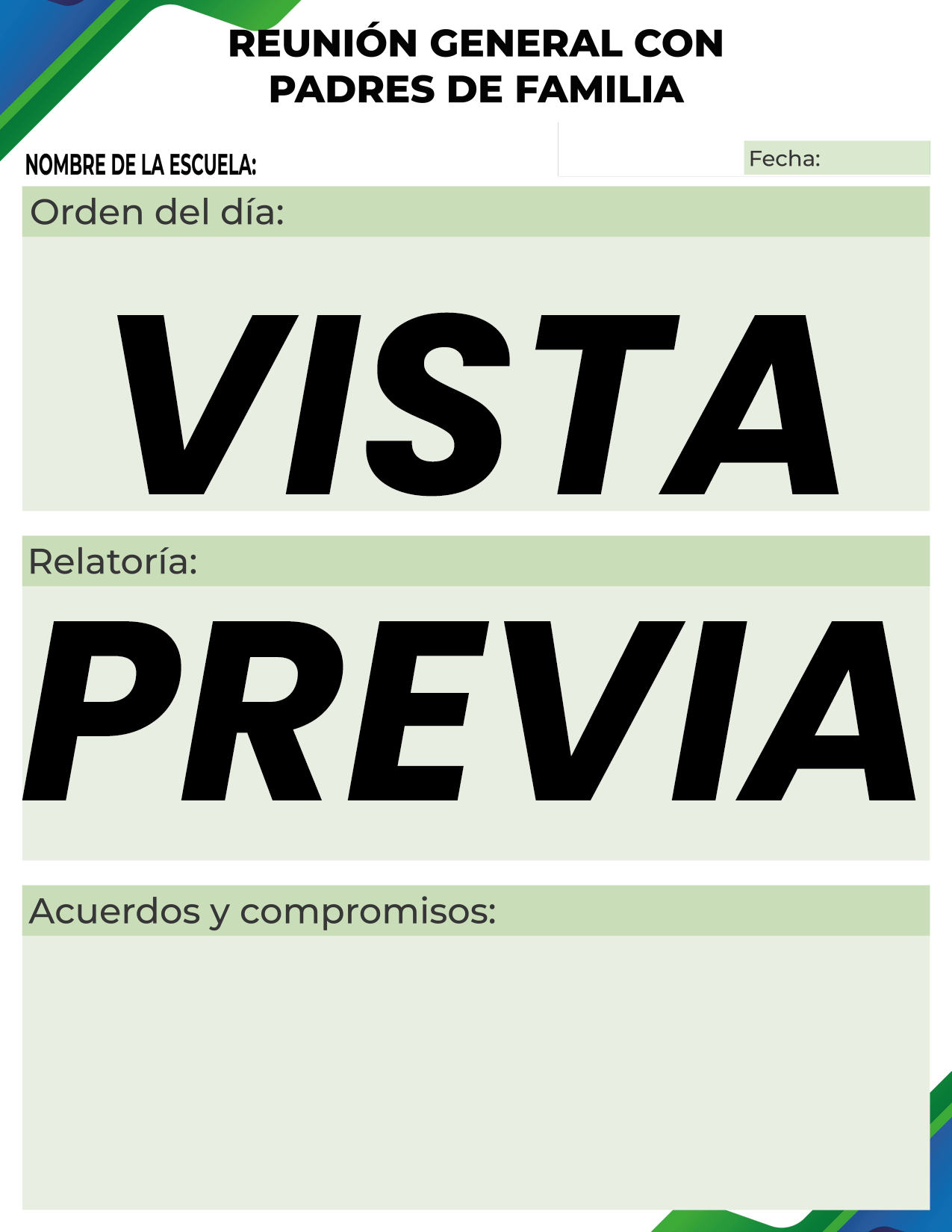 Agenda Formal Verde-azul SUPERVISOR Primaria