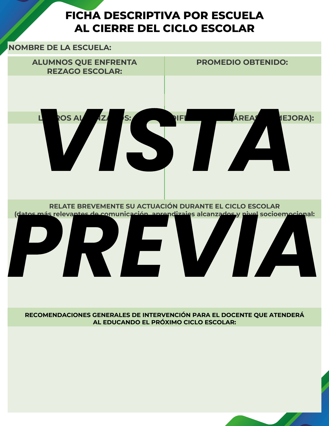 Agenda Formal Verde-azul SUPERVISOR Primaria