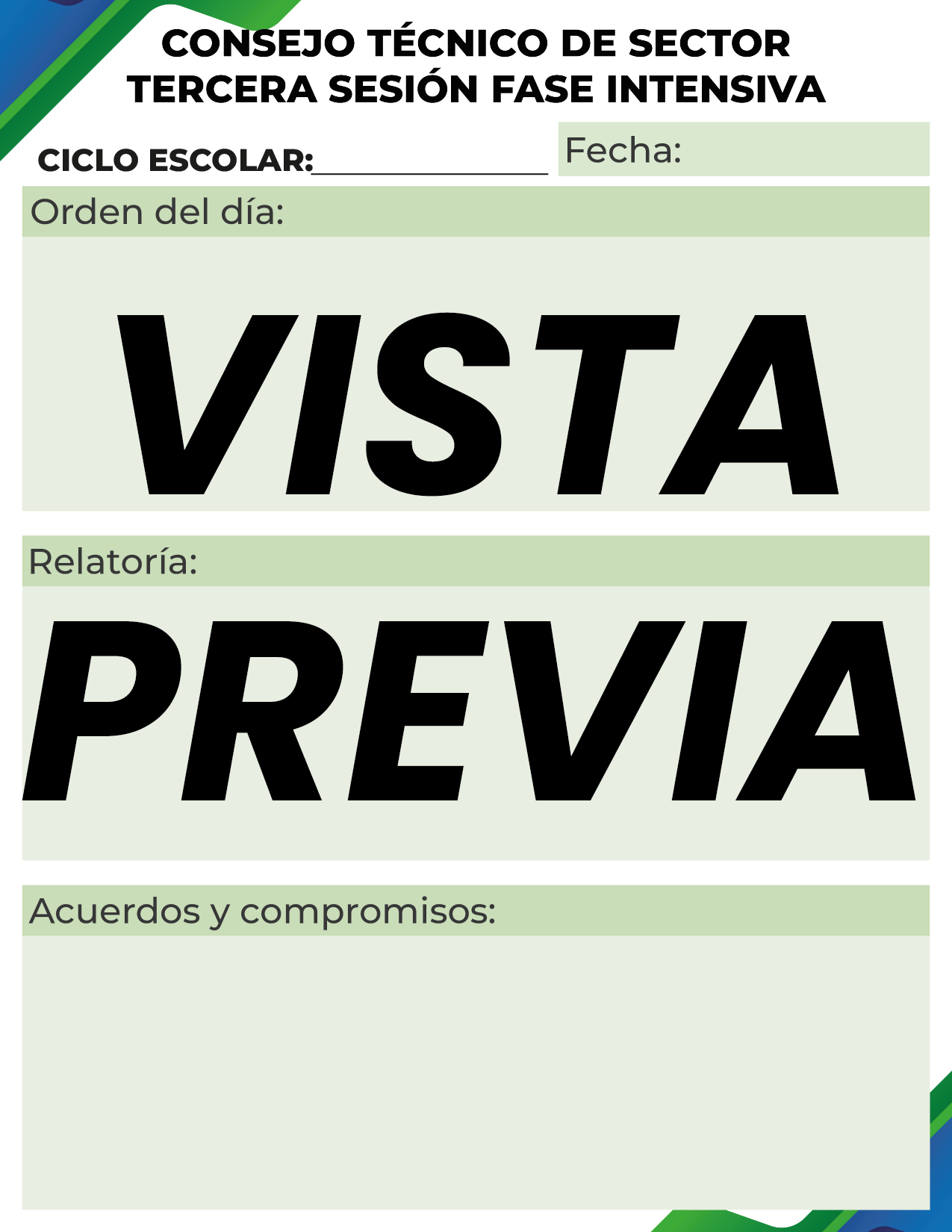 Agenda Formal Verde-azul SUPERVISOR Primaria