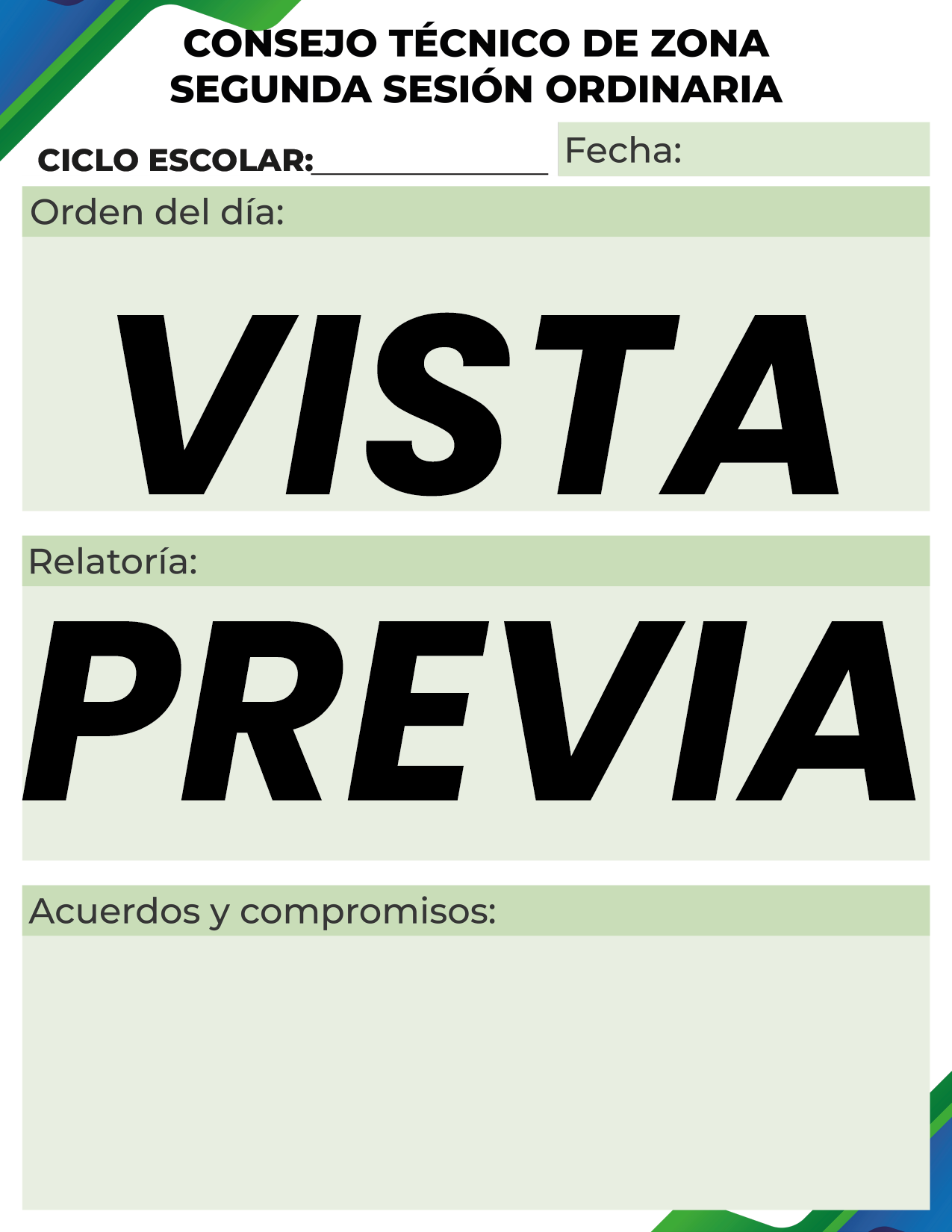 Agenda Formal Verde-azul SUPERVISOR Primaria