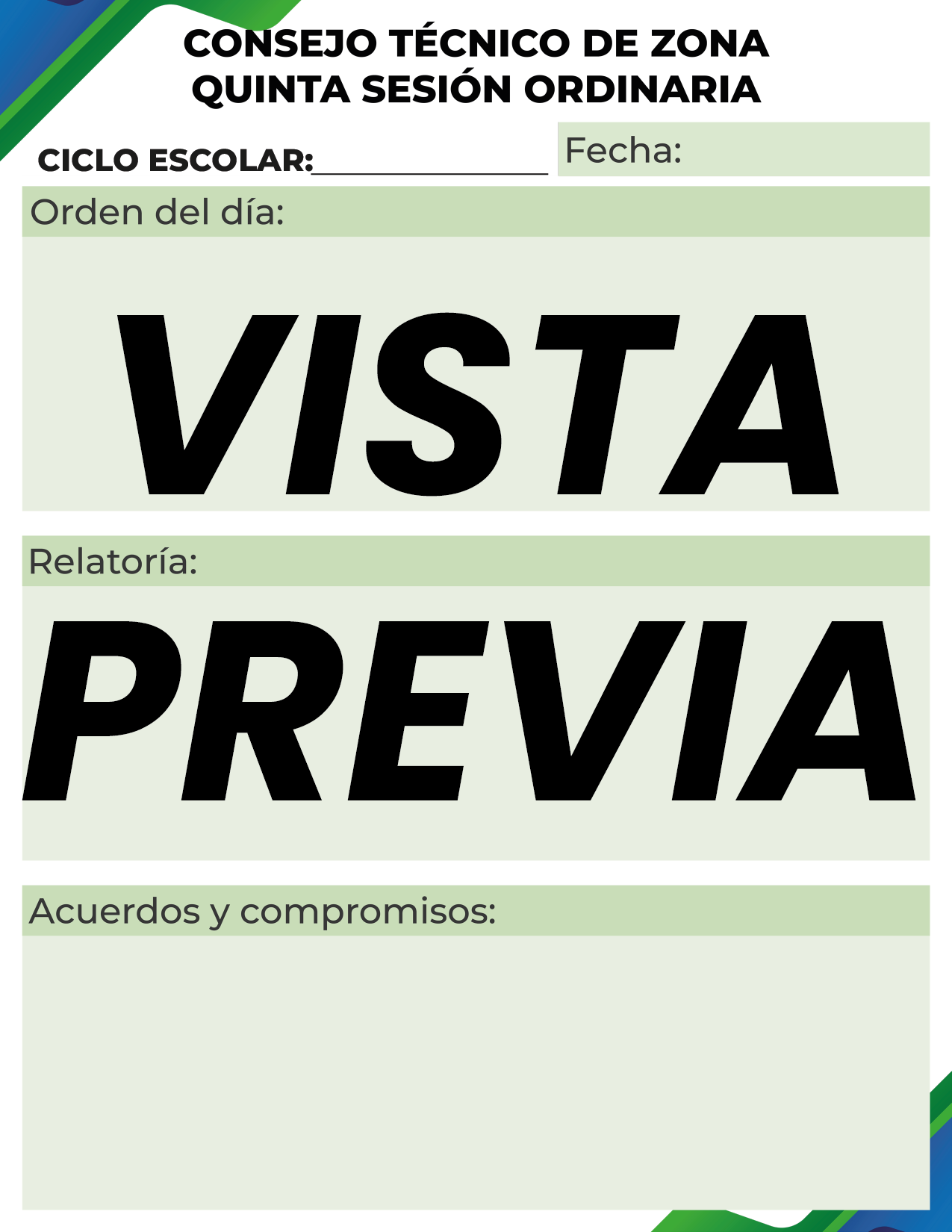 Agenda Formal Verde-azul SUPERVISOR Primaria