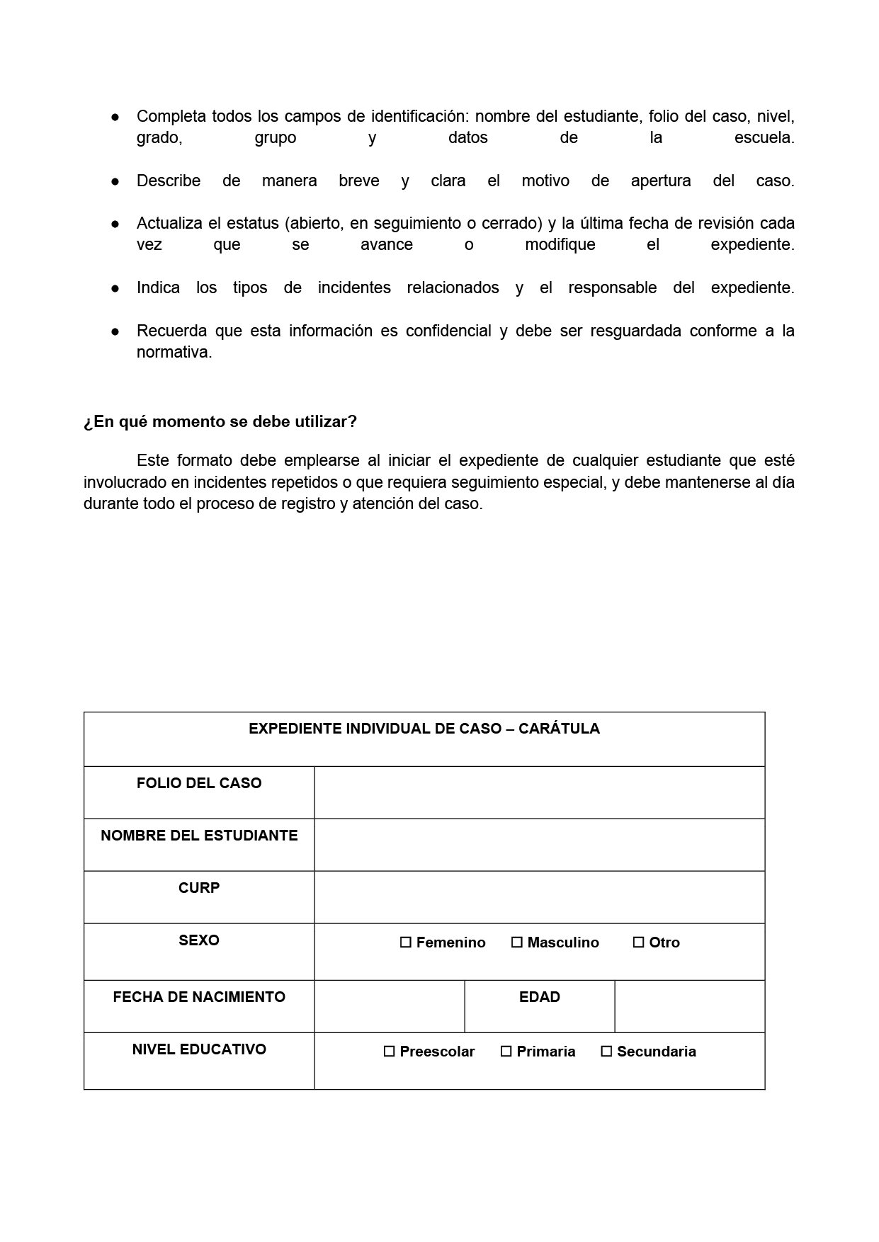 BITÁCORA PARA LA PREVENCIÓN, REGISTRO Y ATENCIÓN DE INCIDENCIAS Y ACOSO ESCOLAR (Editable en Word, se incluye en el paquete del tema 3 y 4)