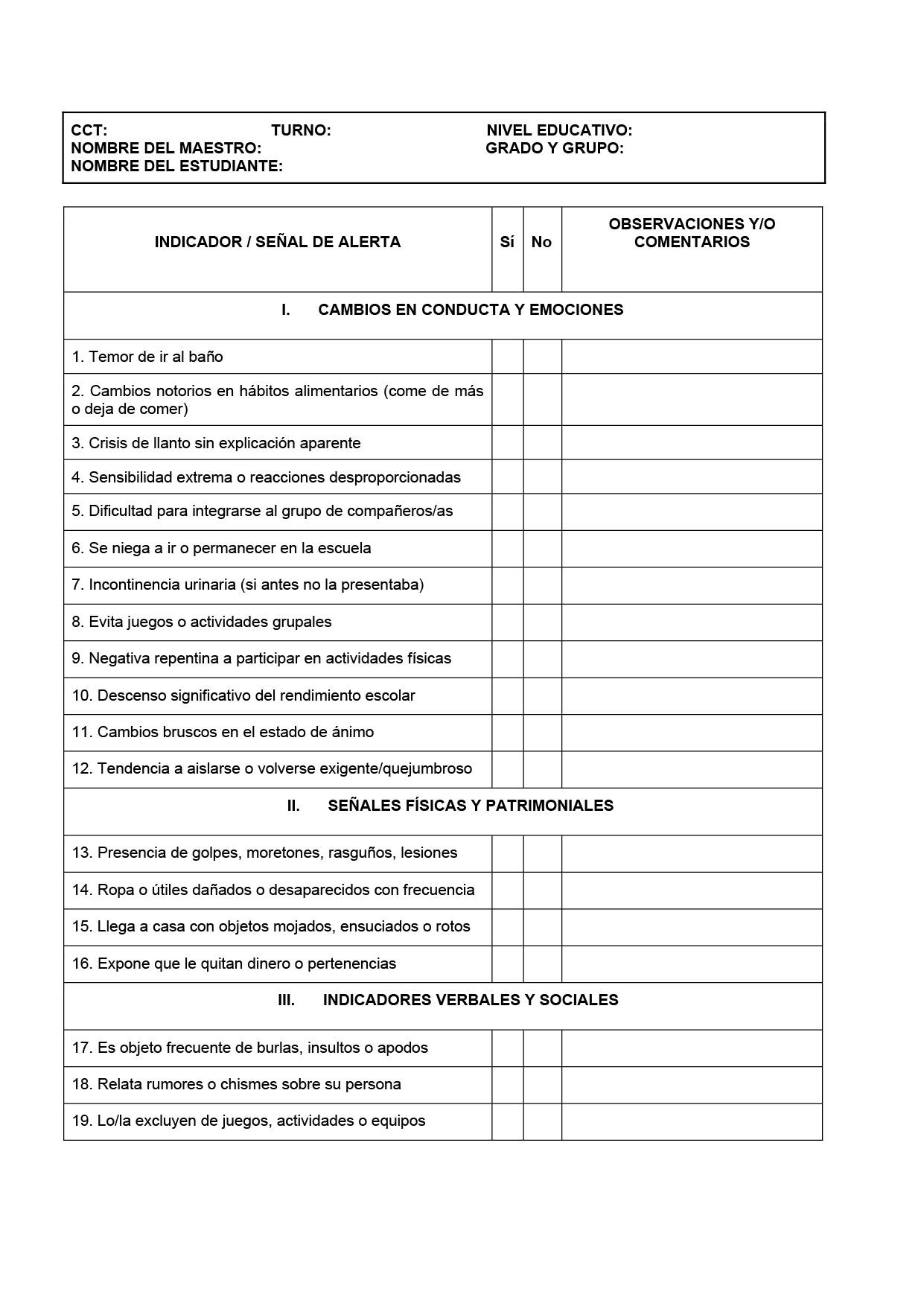 BITÁCORA PARA LA PREVENCIÓN, REGISTRO Y ATENCIÓN DE INCIDENCIAS Y ACOSO ESCOLAR (Editable en Word, se incluye en el paquete del tema 3 y 4)