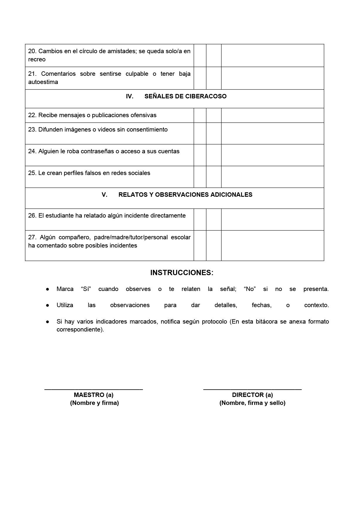 BITÁCORA PARA LA PREVENCIÓN, REGISTRO Y ATENCIÓN DE INCIDENCIAS Y ACOSO ESCOLAR (Editable en Word, se incluye en el paquete del tema 3 y 4)