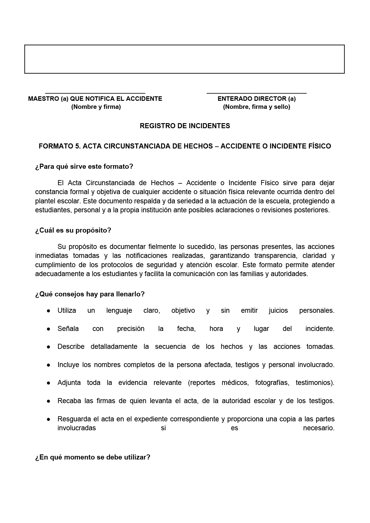 BITÁCORA PARA LA PREVENCIÓN, REGISTRO Y ATENCIÓN DE INCIDENCIAS Y ACOSO ESCOLAR (Editable en Word, se incluye en el paquete del tema 3 y 4)