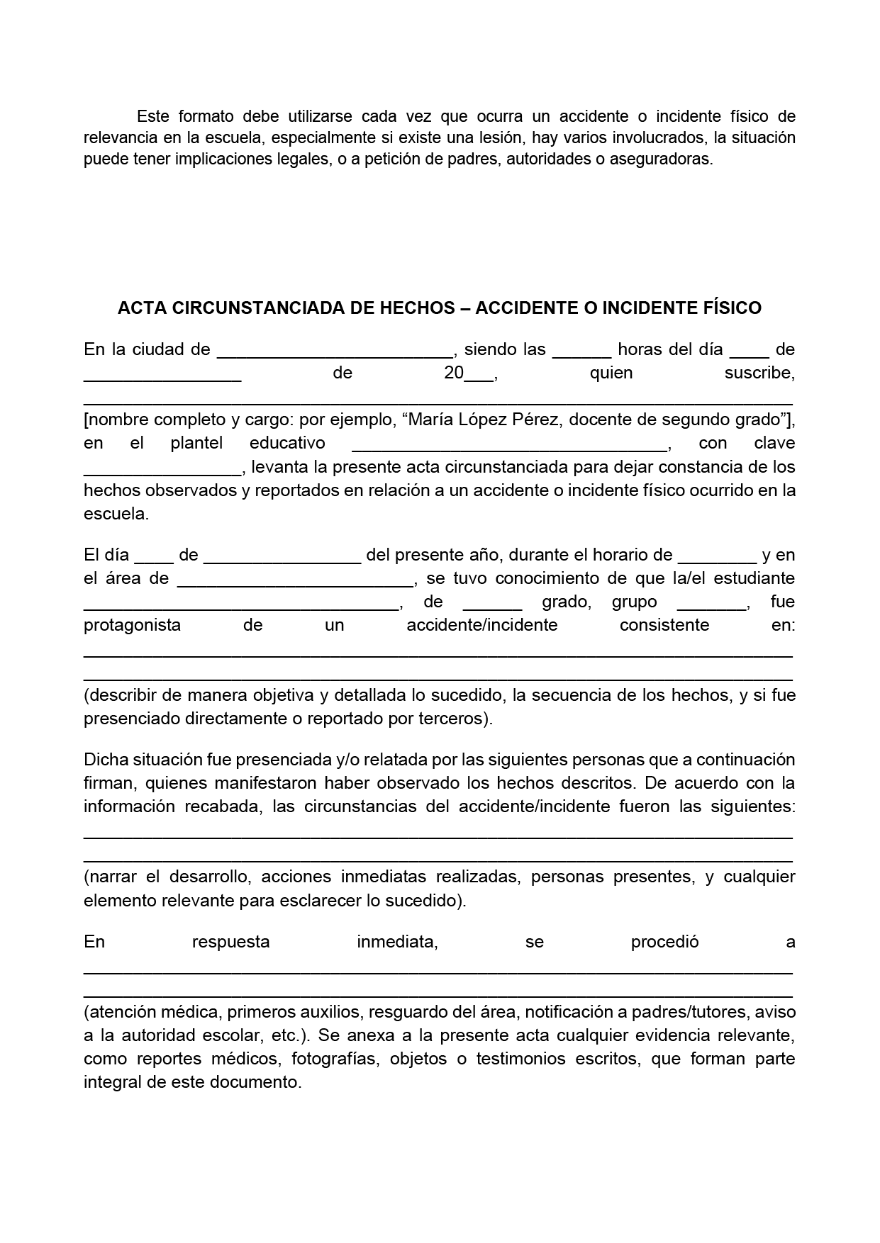 BITÁCORA PARA LA PREVENCIÓN, REGISTRO Y ATENCIÓN DE INCIDENCIAS Y ACOSO ESCOLAR (Editable en Word, se incluye en el paquete del tema 3 y 4)