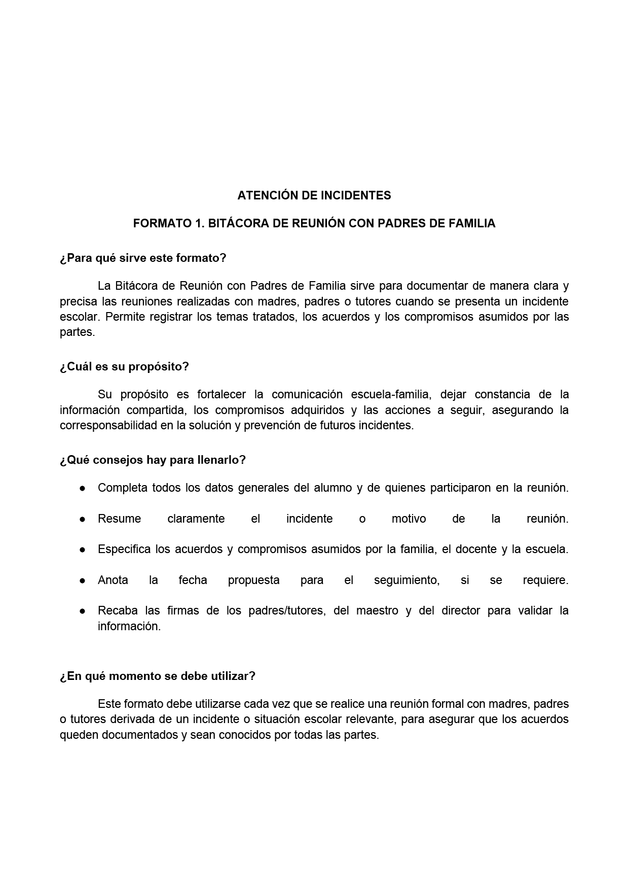 BITÁCORA PARA LA PREVENCIÓN, REGISTRO Y ATENCIÓN DE INCIDENCIAS Y ACOSO ESCOLAR (Editable en Word, se incluye en el paquete del tema 3 y 4)